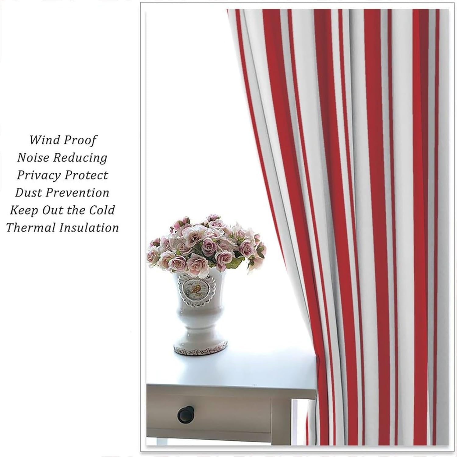 Fashions Highland Stripe Curtain Red and White Alternating Vertical Stripe IndoorOutdoor Artistic Rod Pocket Window Treatments for Bedroom Living Room Cafe Decor 84" W X 84" L