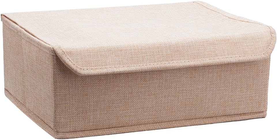 ALYER Collapsible Drawer Organizer,Underwear Drawer Divider for Socks Panties Bras Ties Clothing,Sturdy Closet Storage Divider with Lid(Beige)