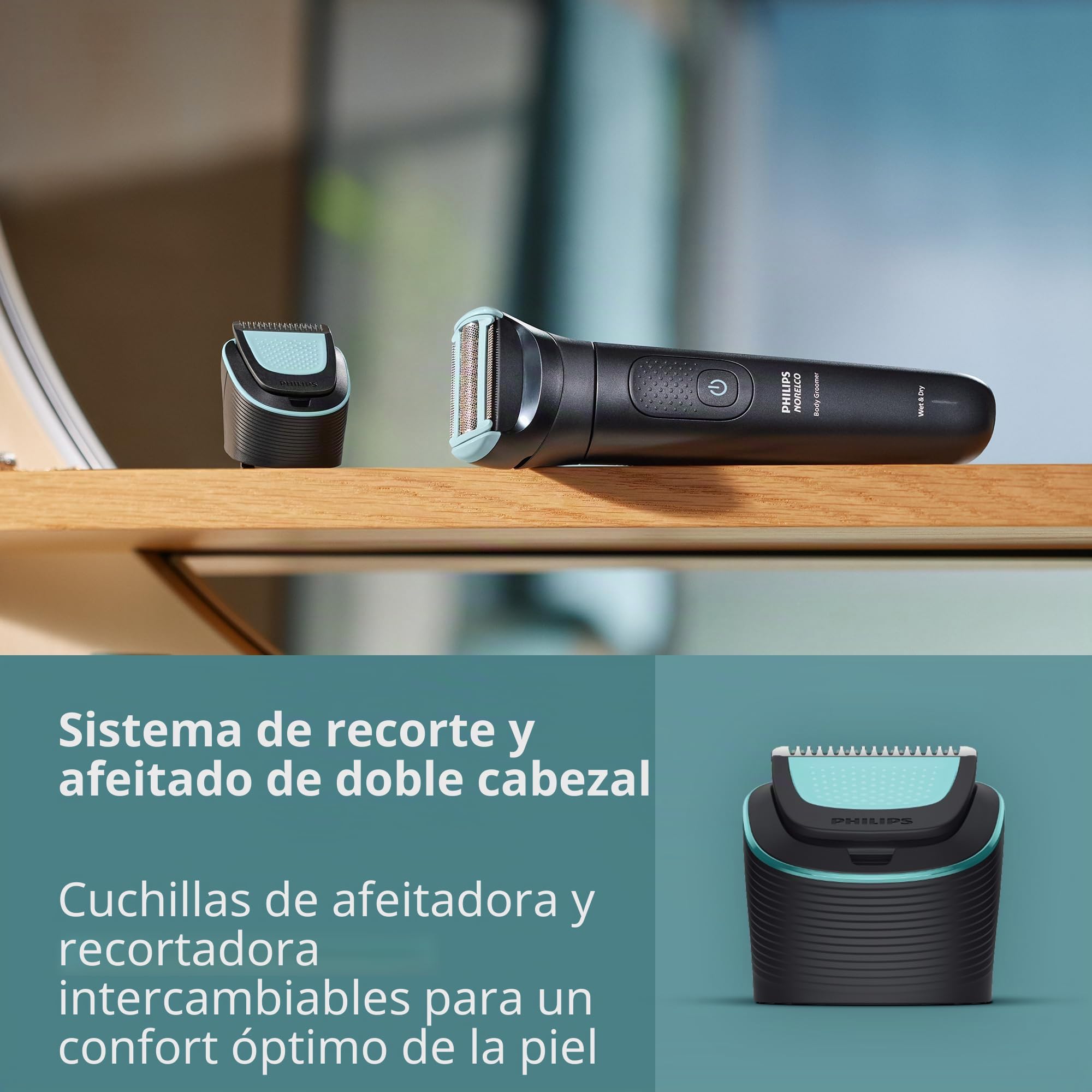 Philips BG5495/50 BG5495/50 - Cortadora de pelo íntima para hombres con doble 100% resistentes a la ducha, cabezales y recortadora y dos peines bidireccionales para el vello corporal