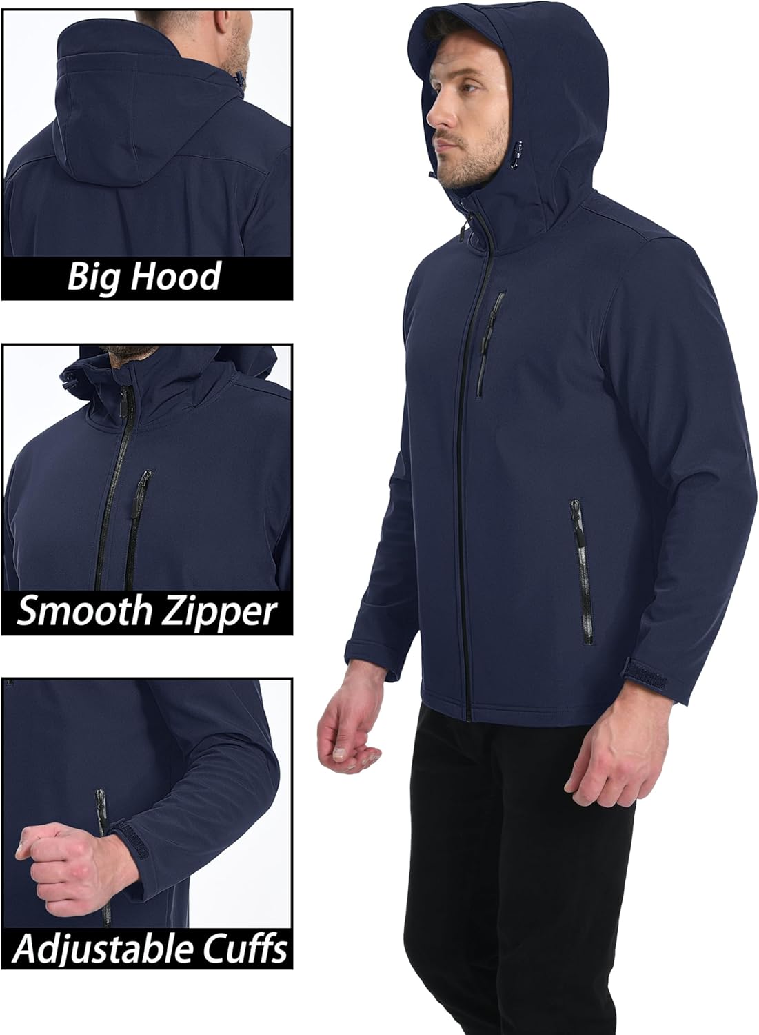 MAGCOMSEN Men's Waterproof Fleece Lined Rain Jacket Lightweight Softshell Raincoat with Hood Winter Hiking Windbreaker - Image 7