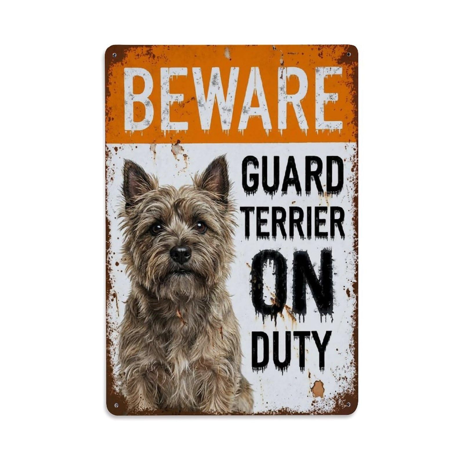 Vintage Funny Terrier Guard Beware of Dog Balcony Metal Tin Sign Plaque Wall Decor for Cafe, Club Bar, Office, Garden Metal Poster 8x12Inch