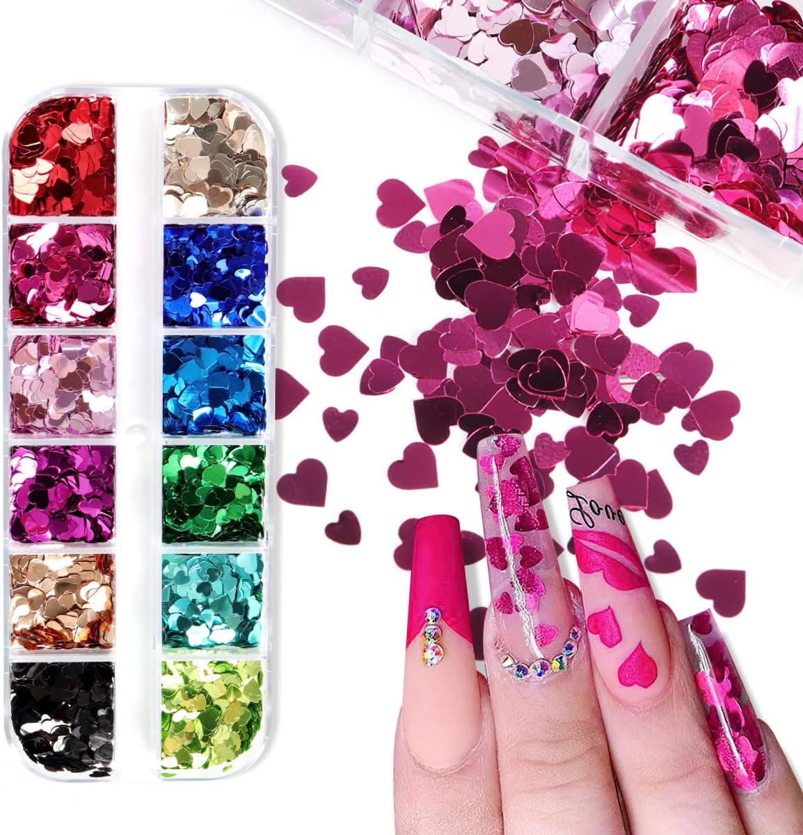 Heart Nail Art Sequins Sweet Love Hearts Shaped Valentine's Day Colorful Heart Flakes Paillettes Confetti Glitter Nail Sequins Sticker Decals for Manicure Makeup DIY Design
