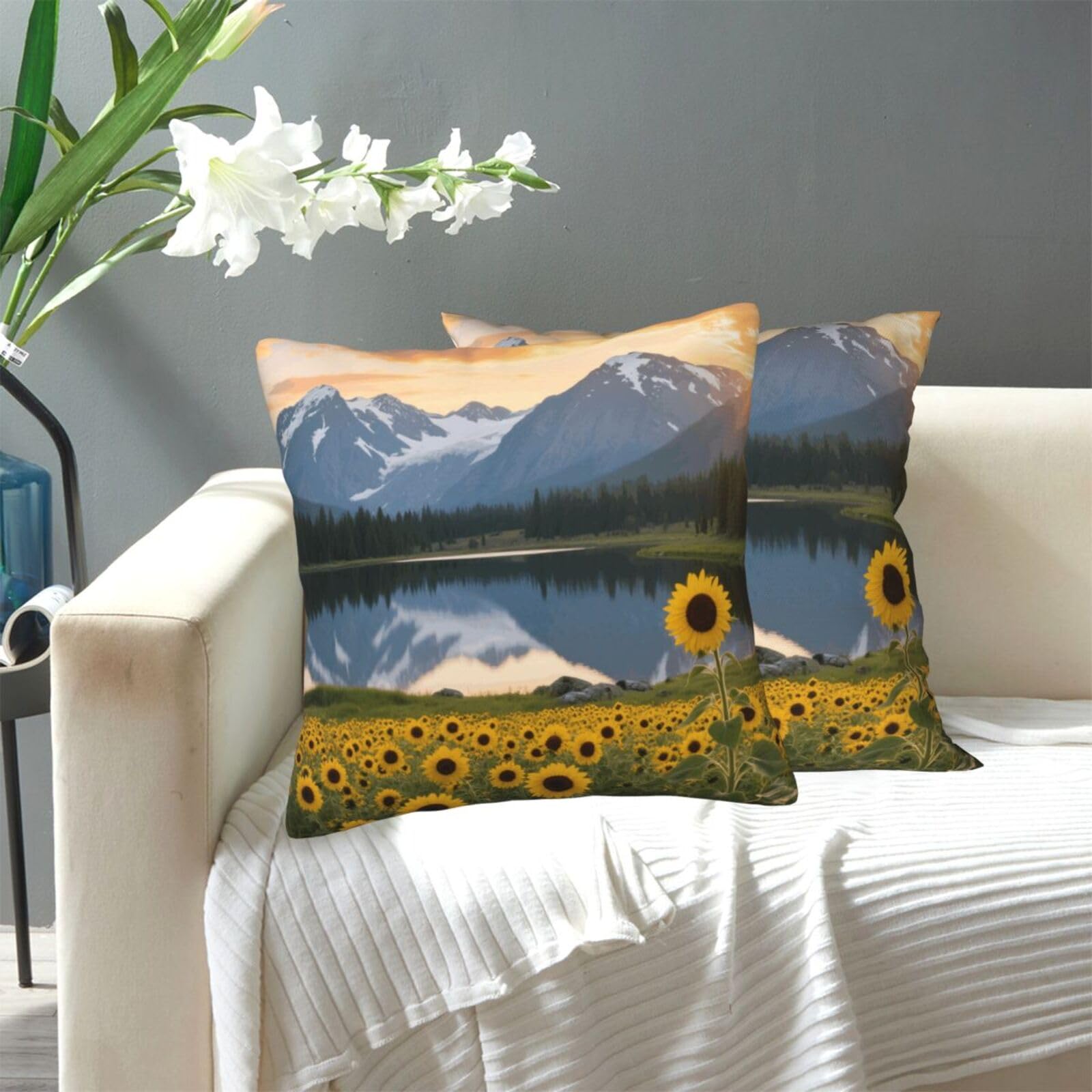 FekiLoot Decorative Throw Pillow Covers Modern Farmhouse Pillowcase Double Sided Cozy Cushion Cover for Sofa Couch Bed 18"X18" Park Sunflower Landscape