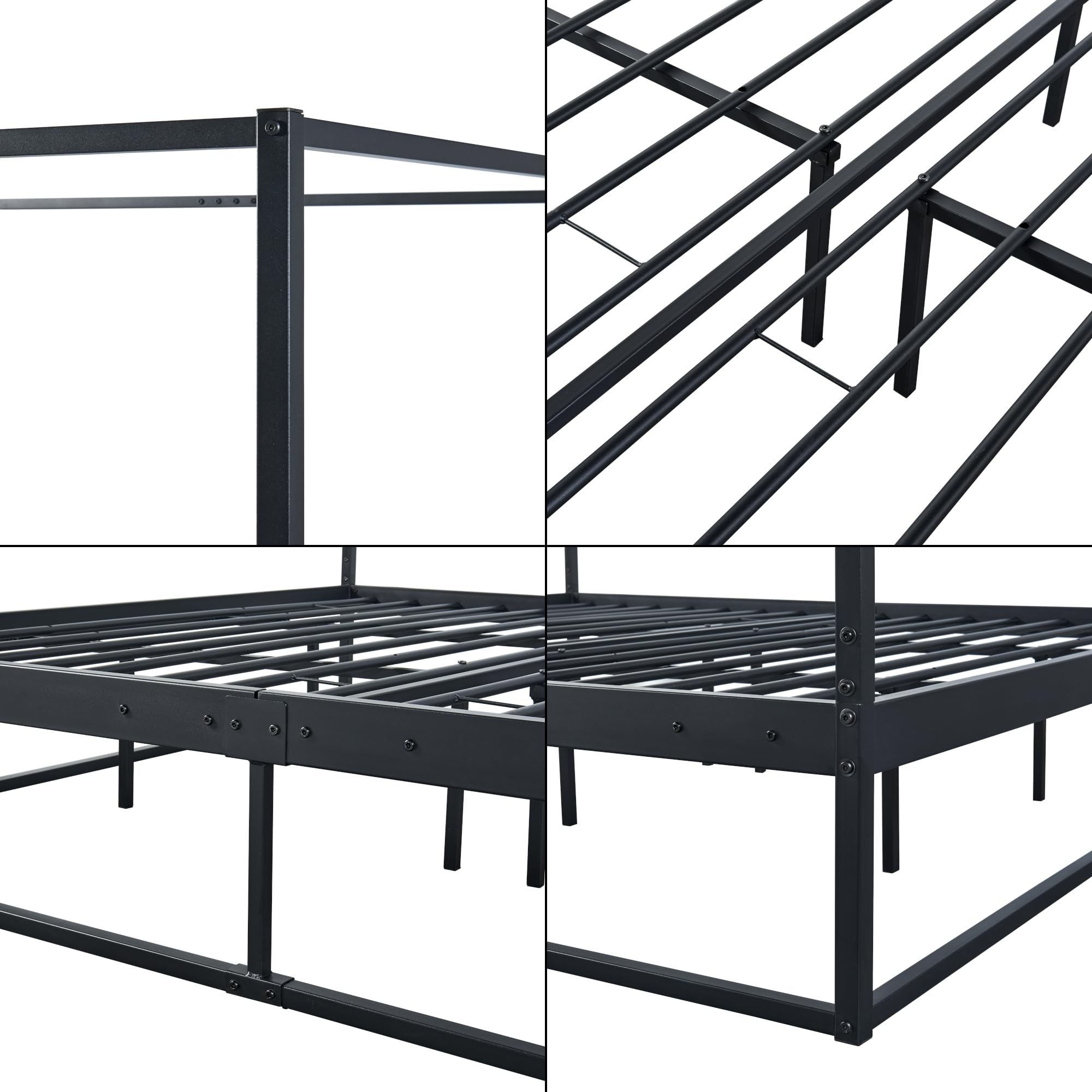 [en.casa] Himmelbett Kristianstad Metallbett 180 x 200 cm Doppelbett Bettgestell mit Lattenrost Bettrahmen Ehebett Schwarz