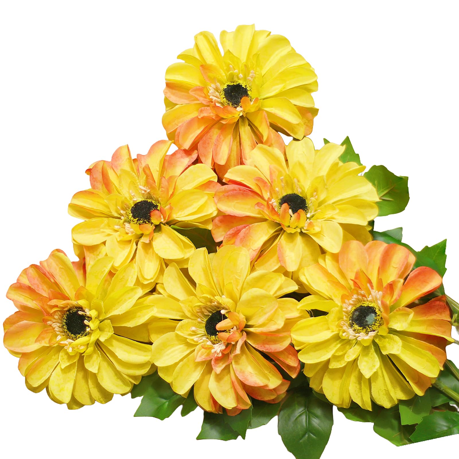 Artificial Chrysanthemums, Daisy Silk Flowers 6 Stems, Aster & Zinnia-Like Large Blooms in Gradient Colors, 24.8" Long Faux Marguerite for Indoor Outdoor Home Decor (Yellow/Orange Trace)