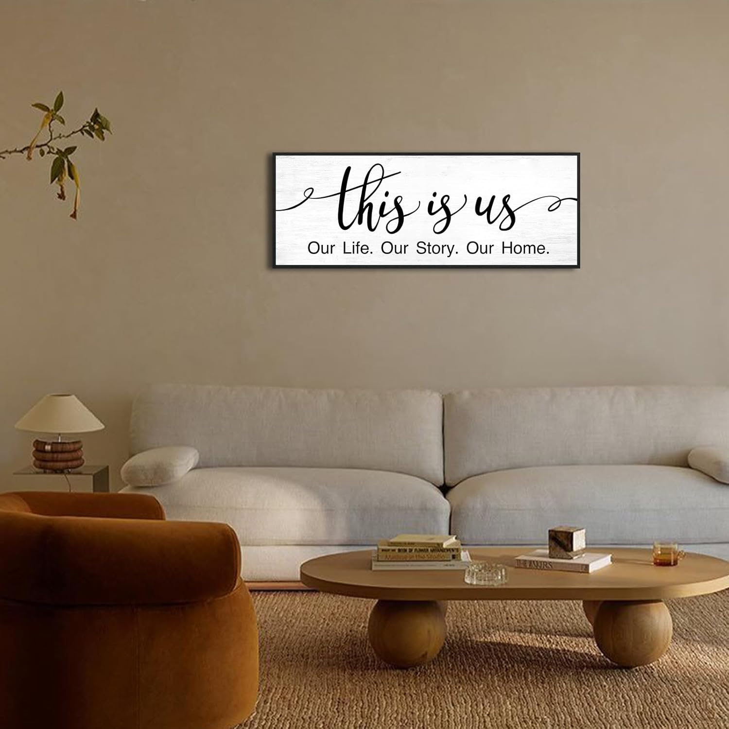 This is Us Wall Decor: 32x12 Inch Framed Canvas Print Family Sign for Bedroom Living Room,Minimalist Art with Quote Our Life Our Story Our Home Signs Modern Farmhouse Wall Art