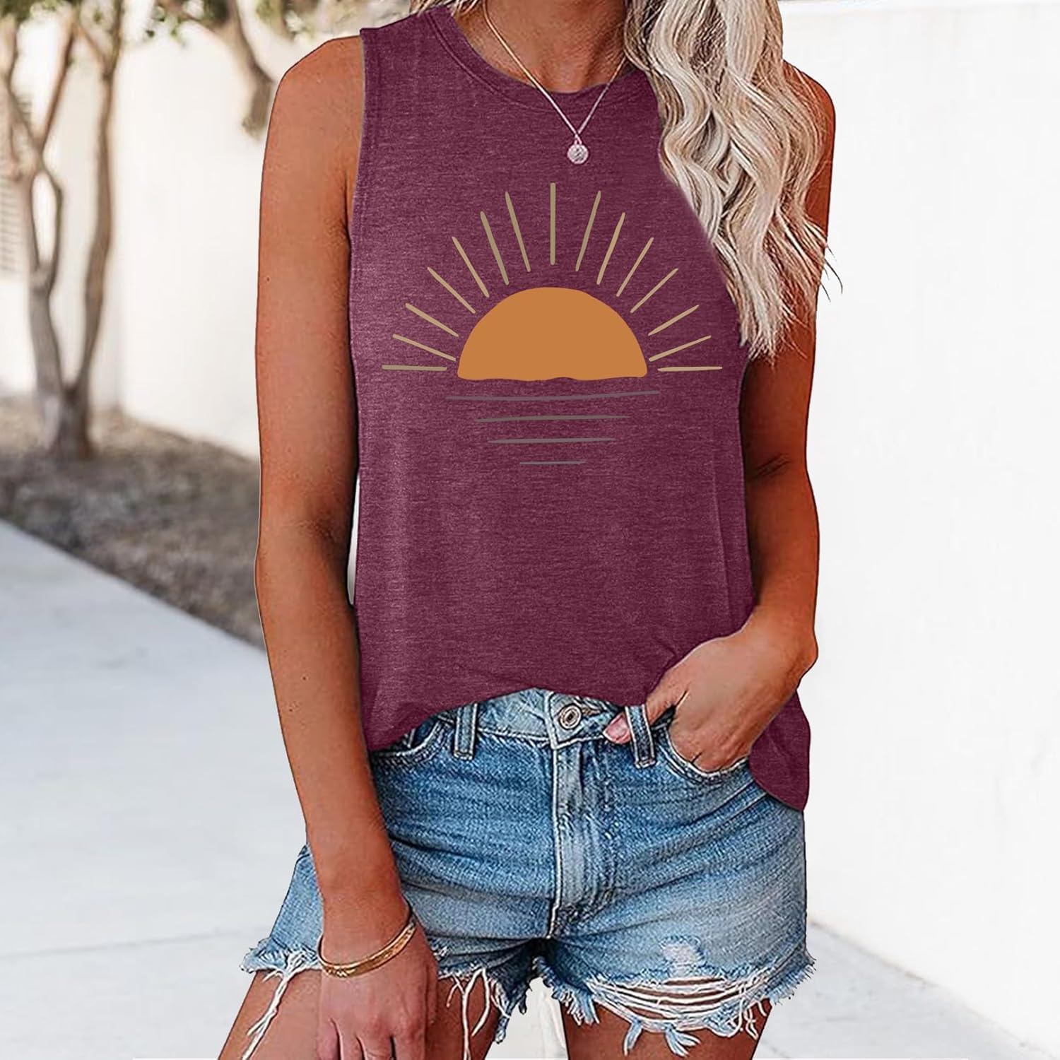 LOOKFACE Women Sunrise Graphic Sleeveless Tank Tops - Image 2
