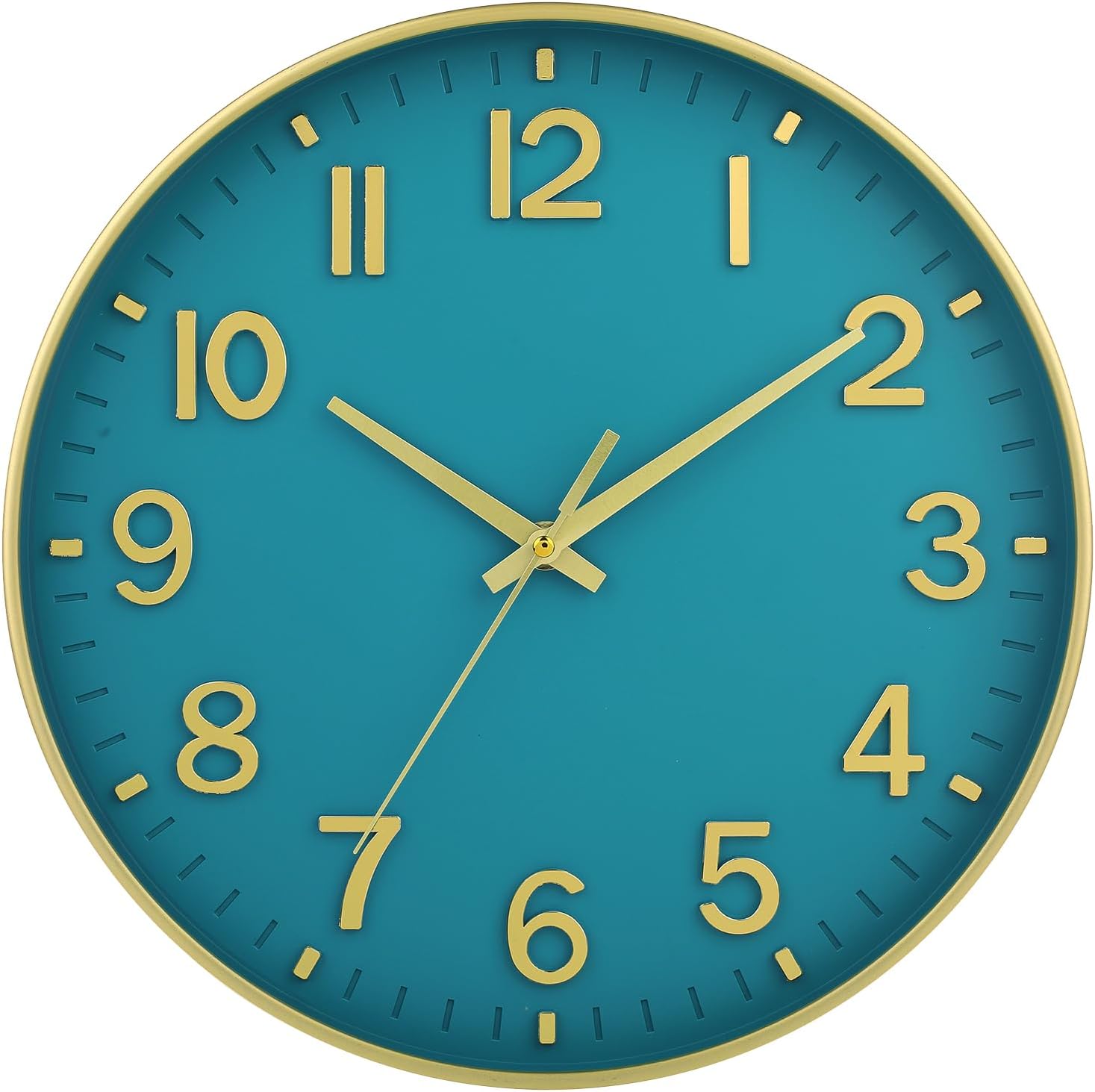 HZDHCLH Teal and Gold Wall Clocks Battery Operated 12 inch Silent Non Ticking Modern Wall Clock for Living Room Bedroom Kitchen Office Decor Tea 02