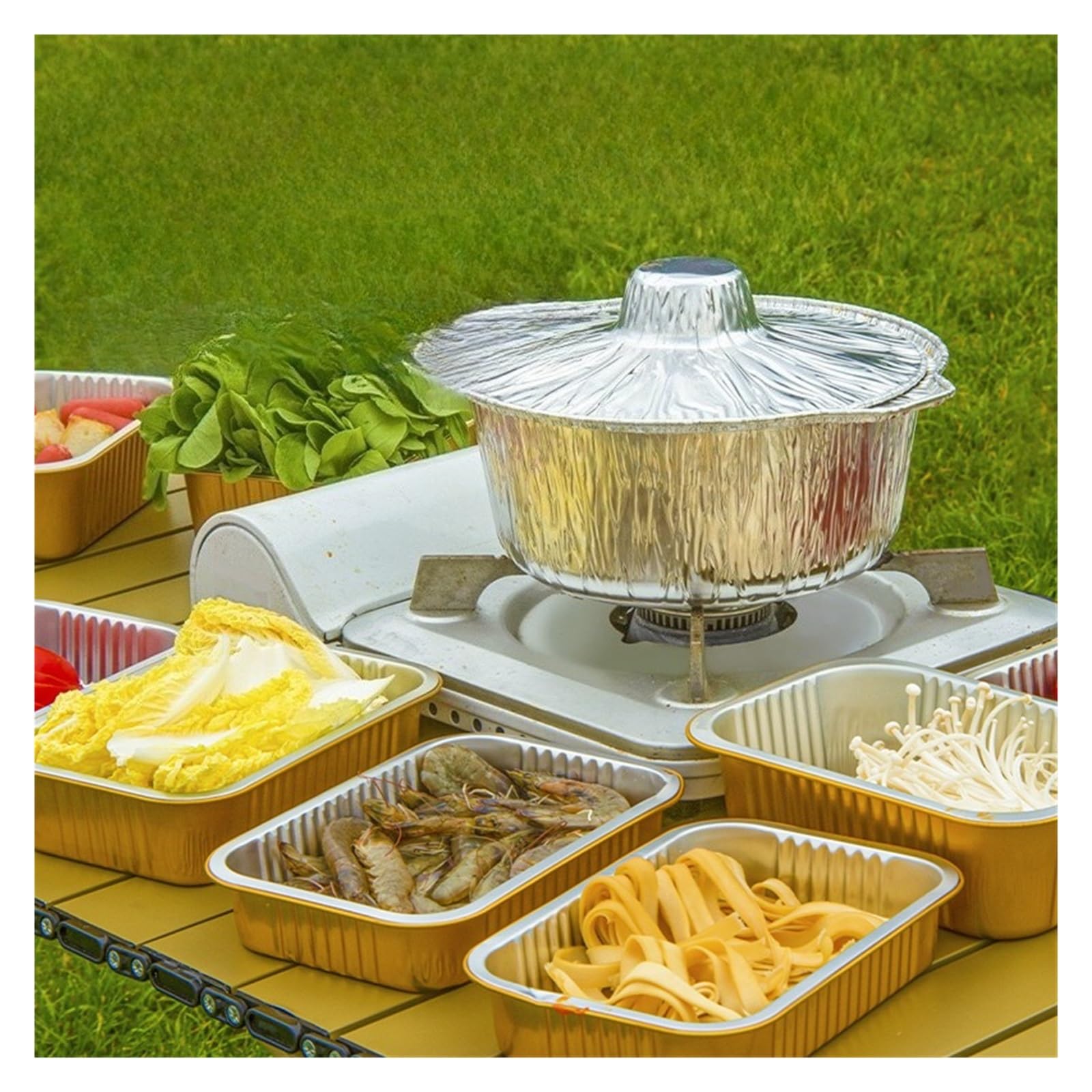 Pentole in foglio di alluminio da 10 pezzi Per Cucina | Utensili monouso for pentole calde, picnic, campeggio, senza lavare(1000ml)