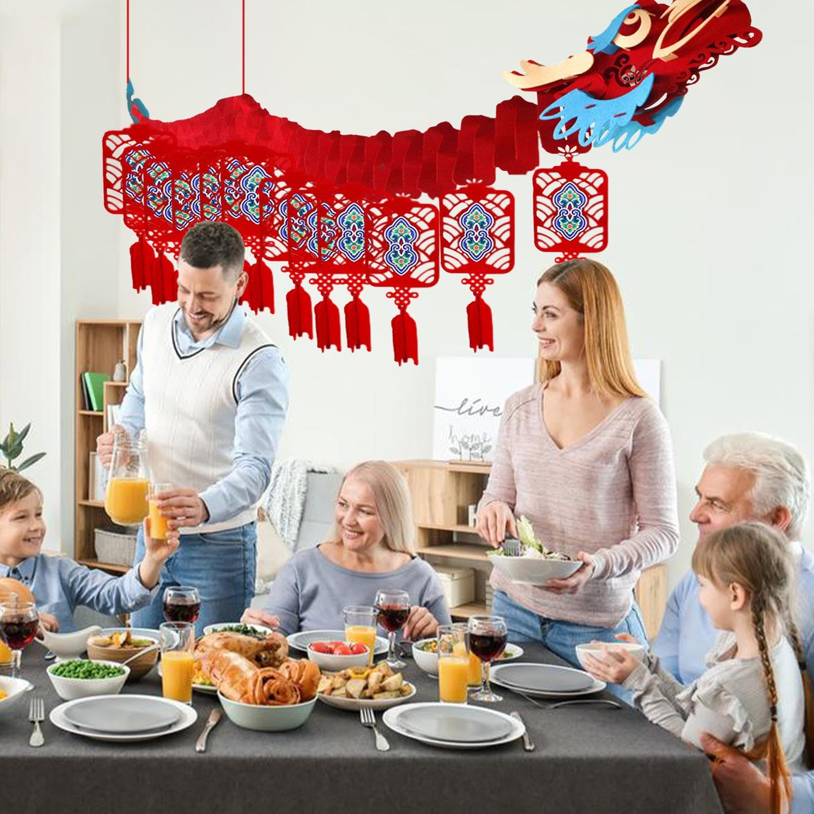 Chinesische Neujahrsdeko – 26-teiliges Set Mit Drachen & Laternen, Rot, Für Haus & Party