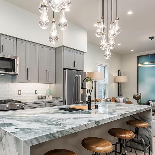 Miniatura 8 de RINGRAIN Iluminación colgante de latón paquete de 2 lámparas colgantes de isla de cocina arte moderno lámpara de cristal sólido transparente para