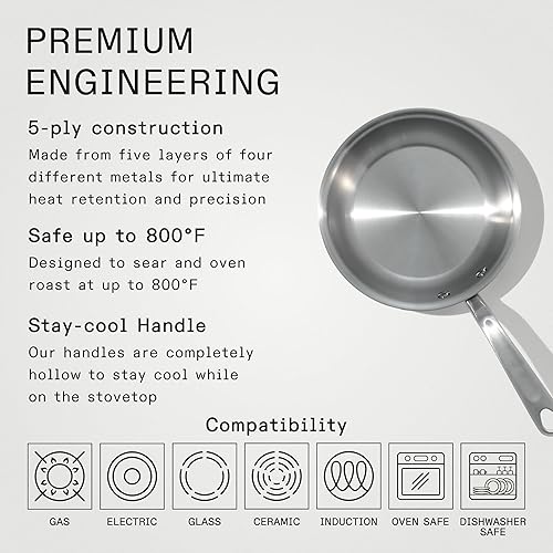 Miniatura 9 de Made In Utensilios de cocina  Juego de 3 sartenes de acero inoxidable de 8, 10 y 12 pulgadas, revestimiento de acero inoxidable de 5 capas,