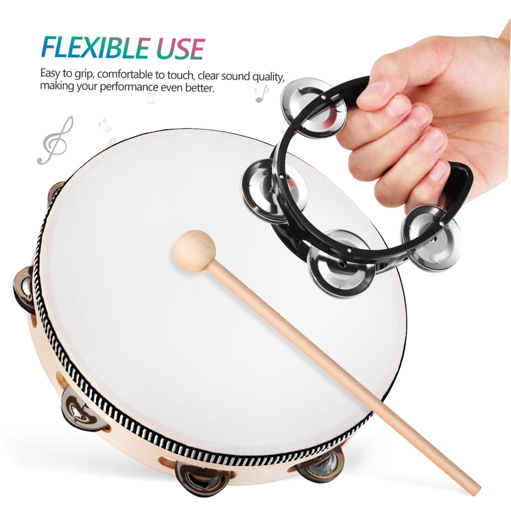 ERINGOGO 1Set Single Row Tambourine with Mallets Percussion Drum for Adults for Music Training Parties and Dance Accompaniment