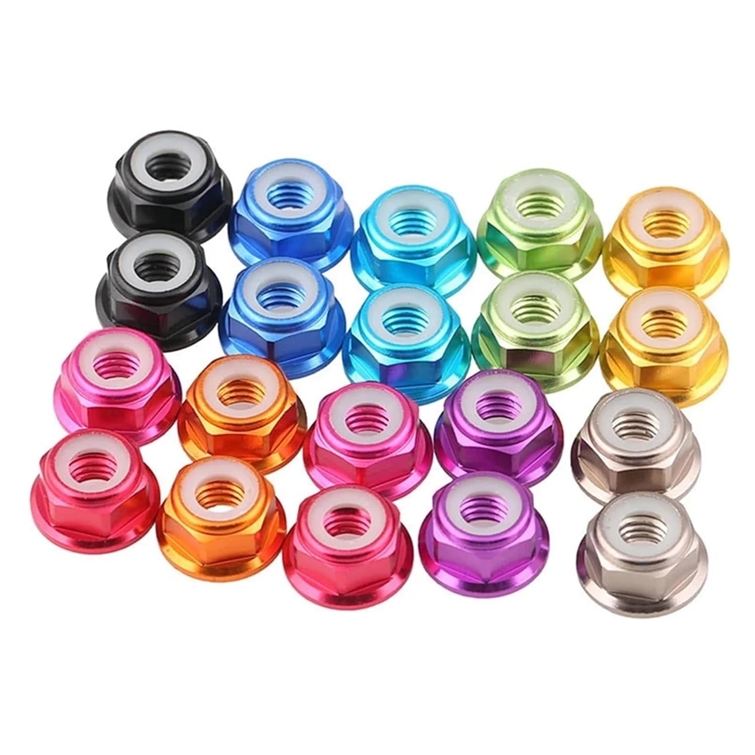 20 Pcs Anodized Colourful Aluminum Flange Nylon Lock Nuts Self-Locking for RC FPV Racing Drone Locknut M2(Royal Blue)