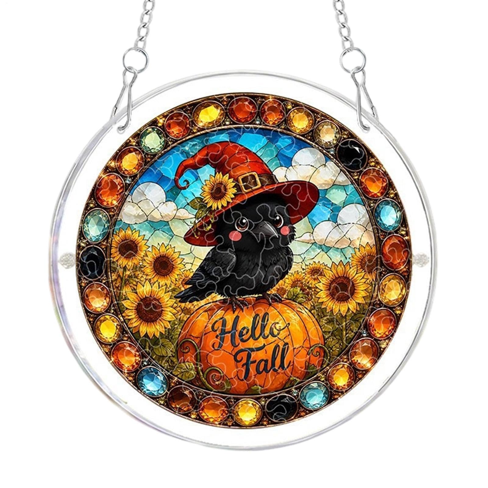 Atrapasol de acrílico Halloween con búho y calabaza adorno colgante 2D para ventana y hogar