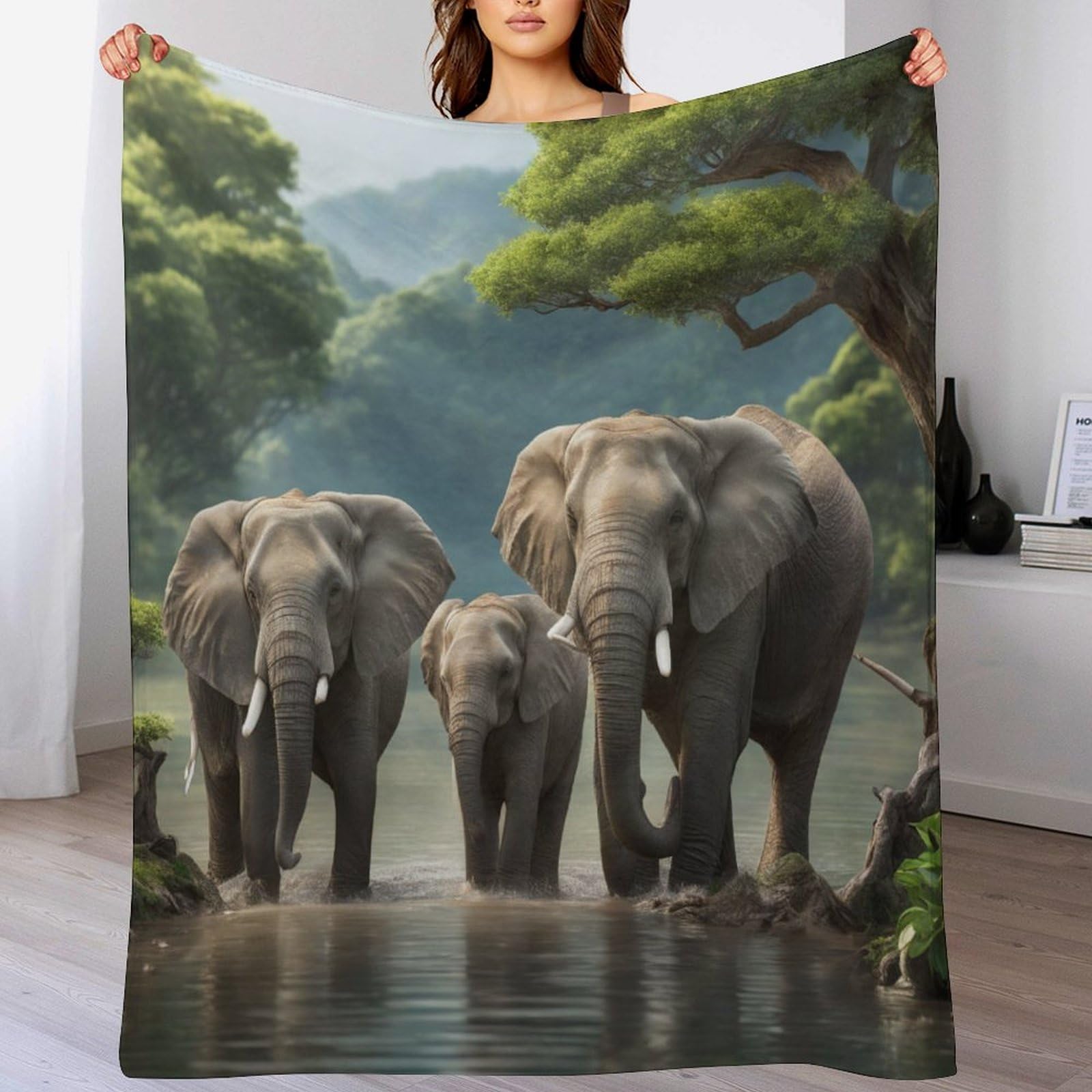 Couverture en éléphant contre le froid plaid léger pour lit sans transpirer