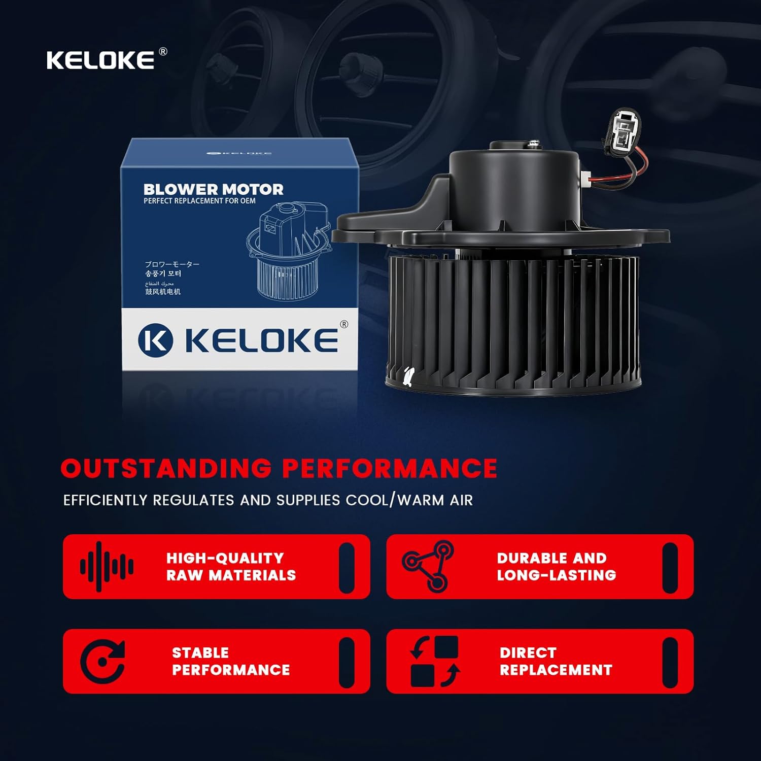 KELOKE Front Blower Motor AC Fan Compatible with Hyundai Santa Fe 2010-2018, Elantra 2017-2020 & Kia Sorento 2011-2020, Optima 2016-2020, Cadenza 2017-2019, Sedona 2015-2018, Replace# 700258