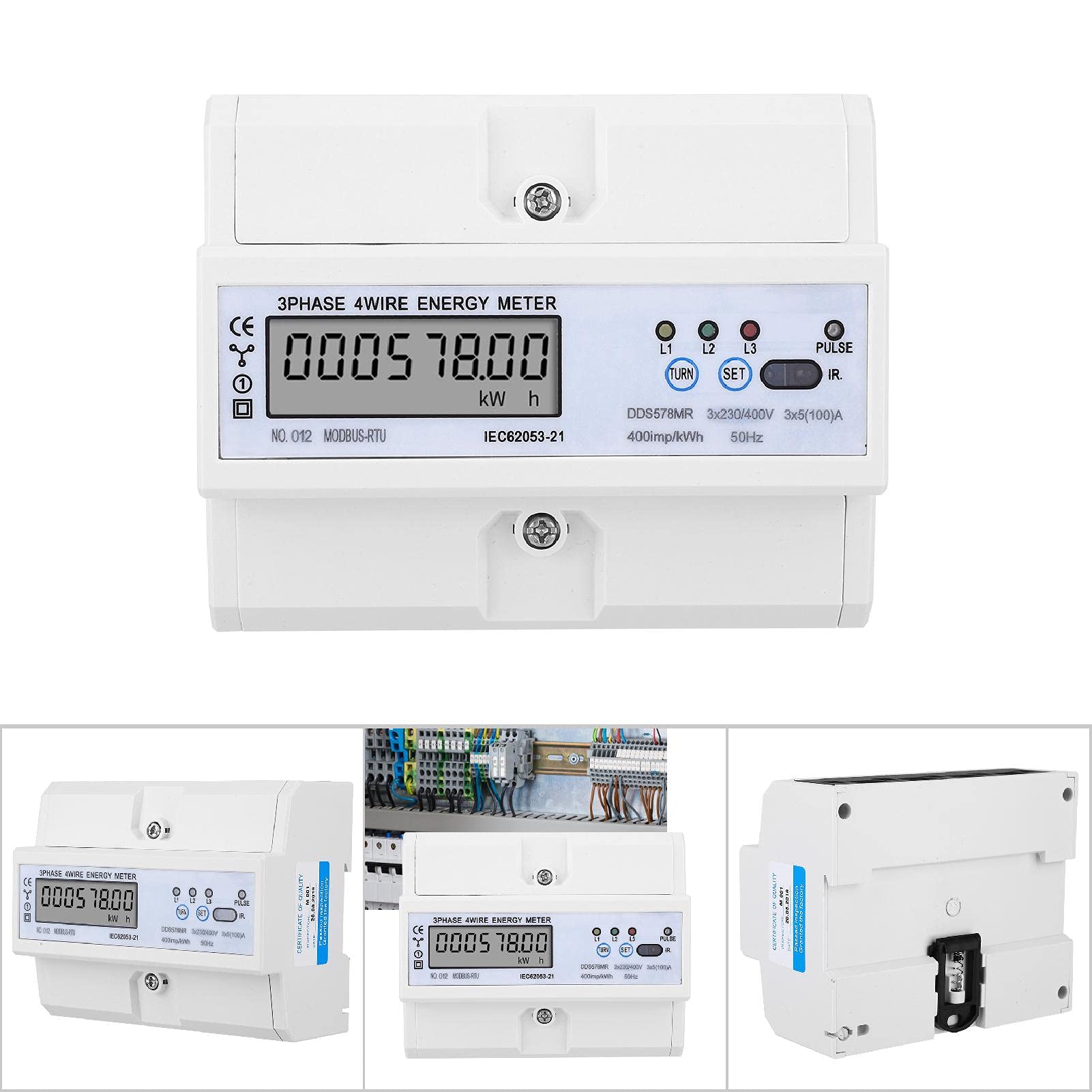 3 Faza 4 Miernik Energii, Monitor Energii Elektrycznej, Analizator z komunikacją, Wyświetlacz LCD dla Napięcia, Prądu, Częstotliwości, Współczynnika Mocy