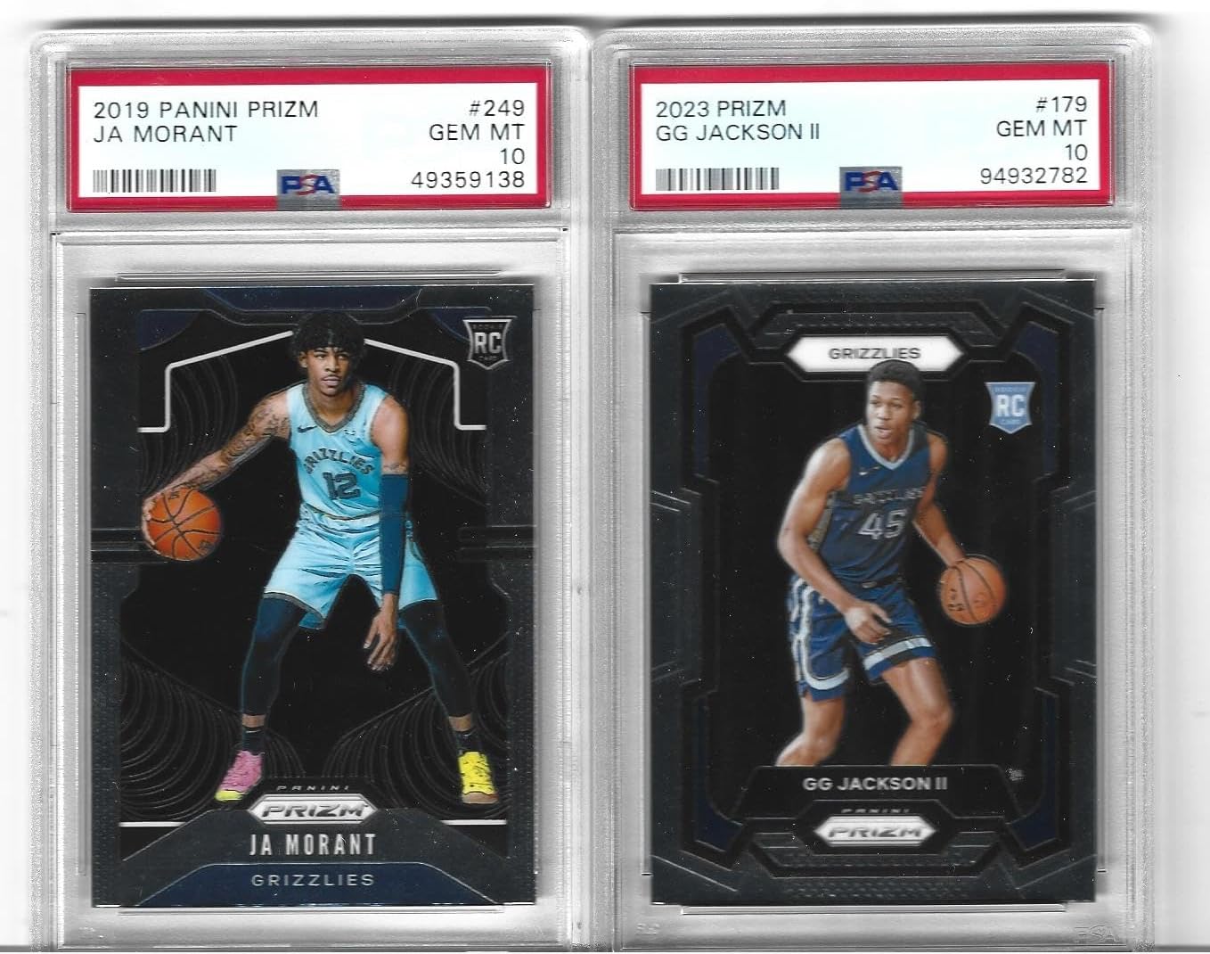 Graded Psa10 Ja Morant Prizm #249 & Gg Jackson II Prizm #179 Basketball 2 Card Rookie Lot Memphis Young Superstars