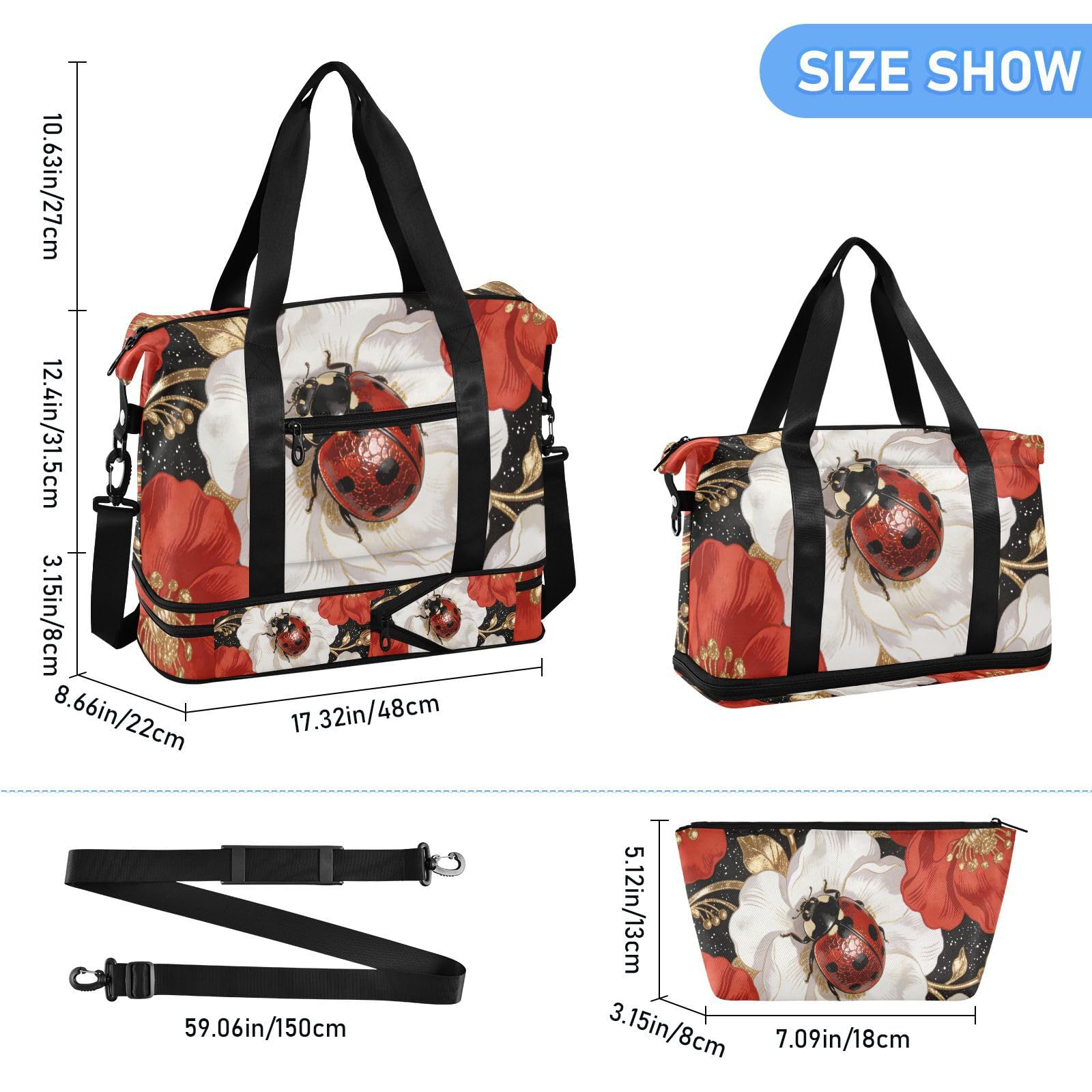 Lot de 2 grands sacs de transport rouges avec poche humide et sangle réglable pour la gym, le sport, pour homme et femme