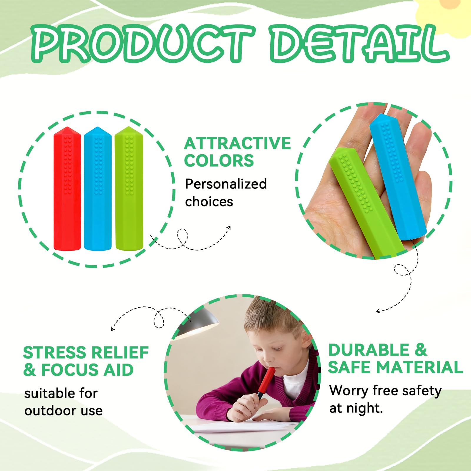 Embout de Crayon à Machouiller Sensoriel en Silicone pour Enfants Autisme TDAH - Lot de 3 Pièces