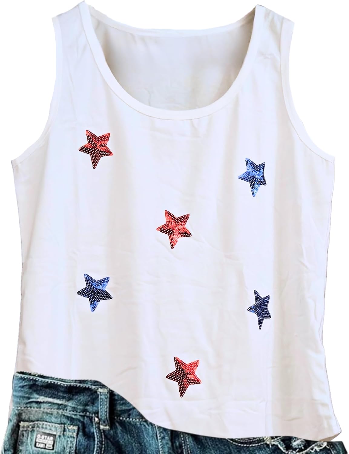American Flag Sequin Tank Tops Women 4th of July Sleeveless Shirts Patriotic Shirt USA Vest Tees Top