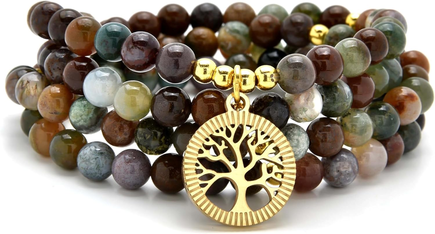 Meditation Accessories, 108 Mala Beads, Gold Tree of Life Charm, Yoga Beads Bracelet or Necklace for Men or Women
