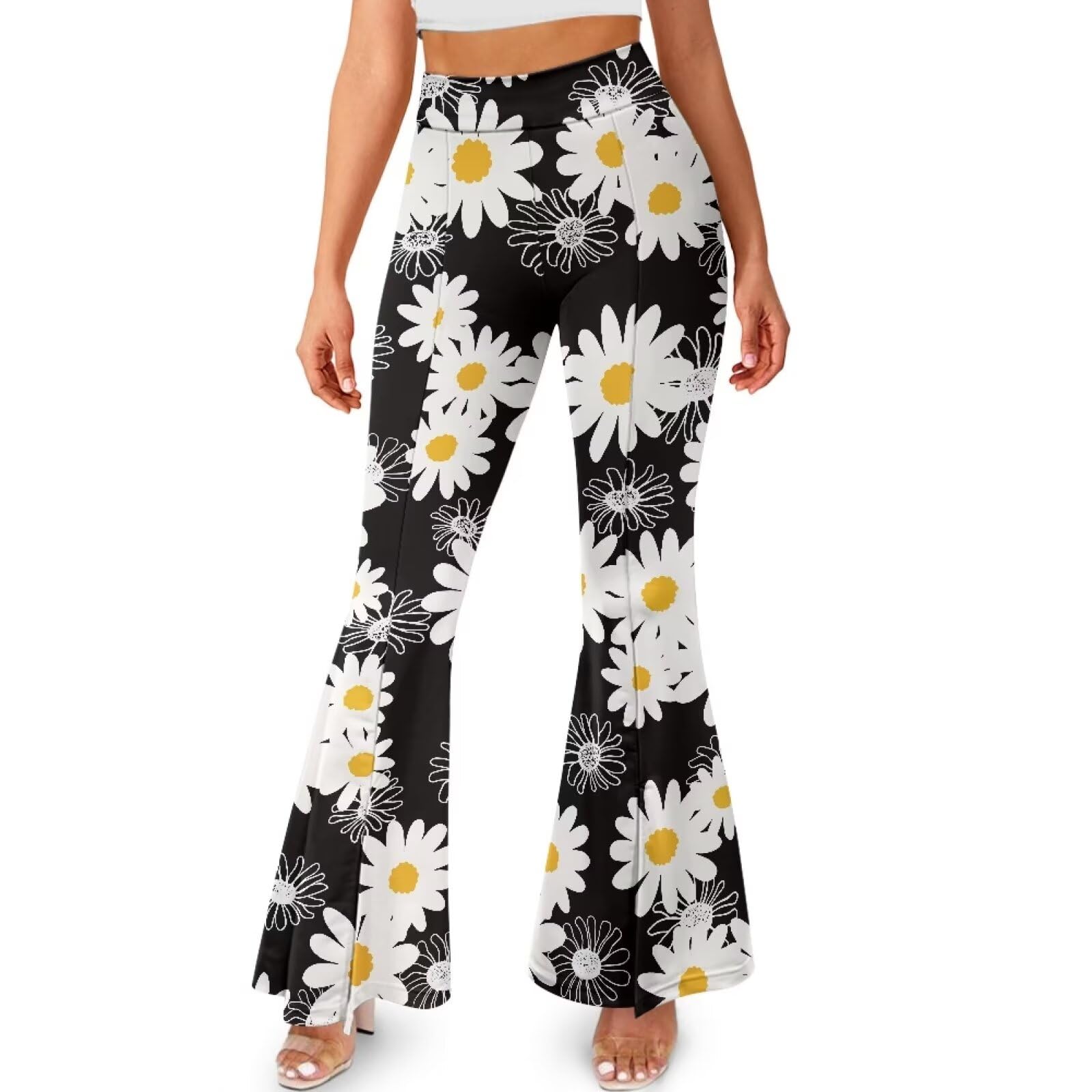 Buybai Novelty Flared Leggings Slit Hem High Waist Bootcut Yoga Pants Workout Pants for Yoga Gym Pilates