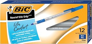 BIC GSFG11-Blu Round Stic Grip Ball Pens Stick, Blue, Fine Point, Dozen Box