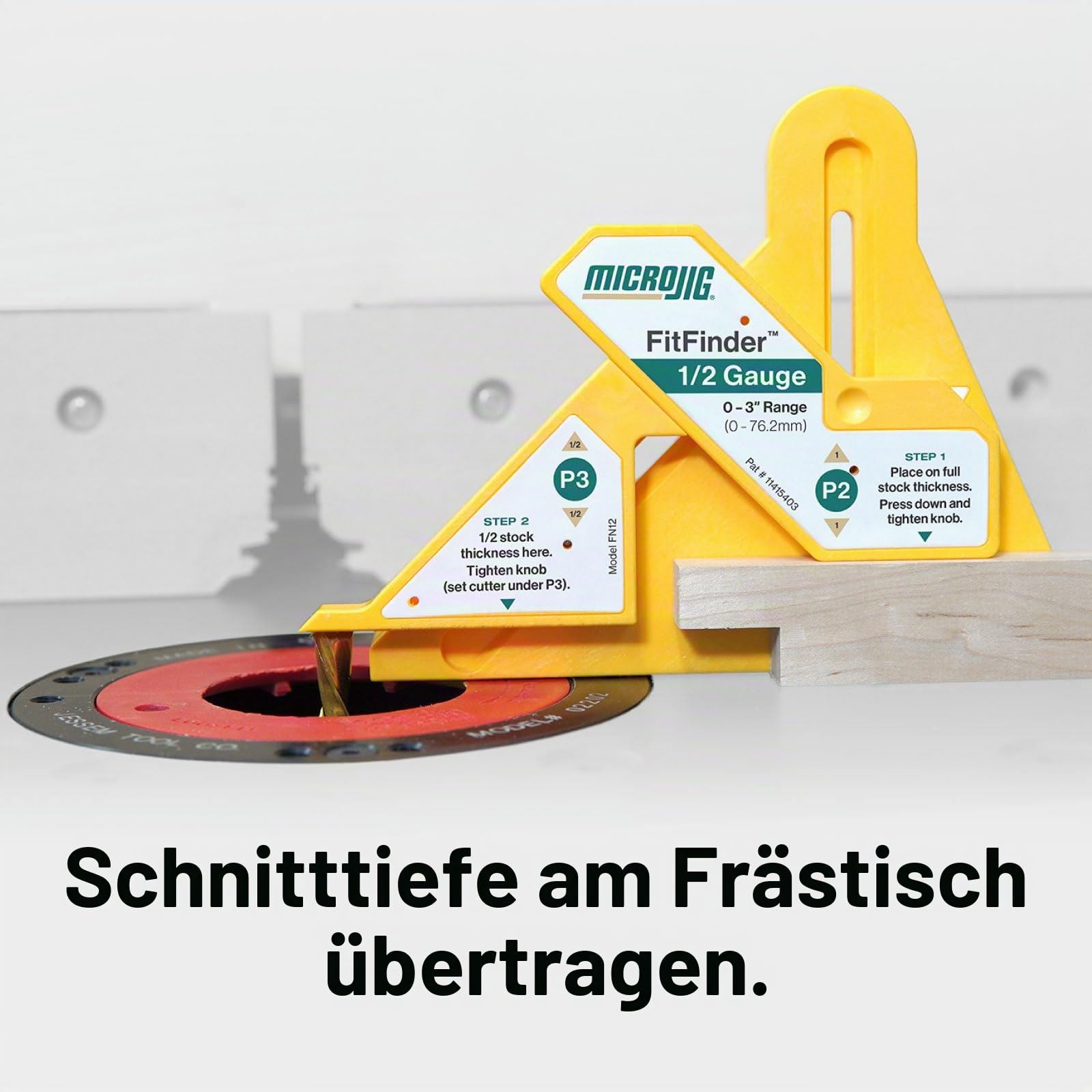 MicroJig FitFinder 1/2 – Einstelllehre zur Ermittlung der halben Materialstärke – Zentrumsfinder für Holzarbeiten – Für Werkstücke bis 76 mm – Robuster ABS-Kunststoff
