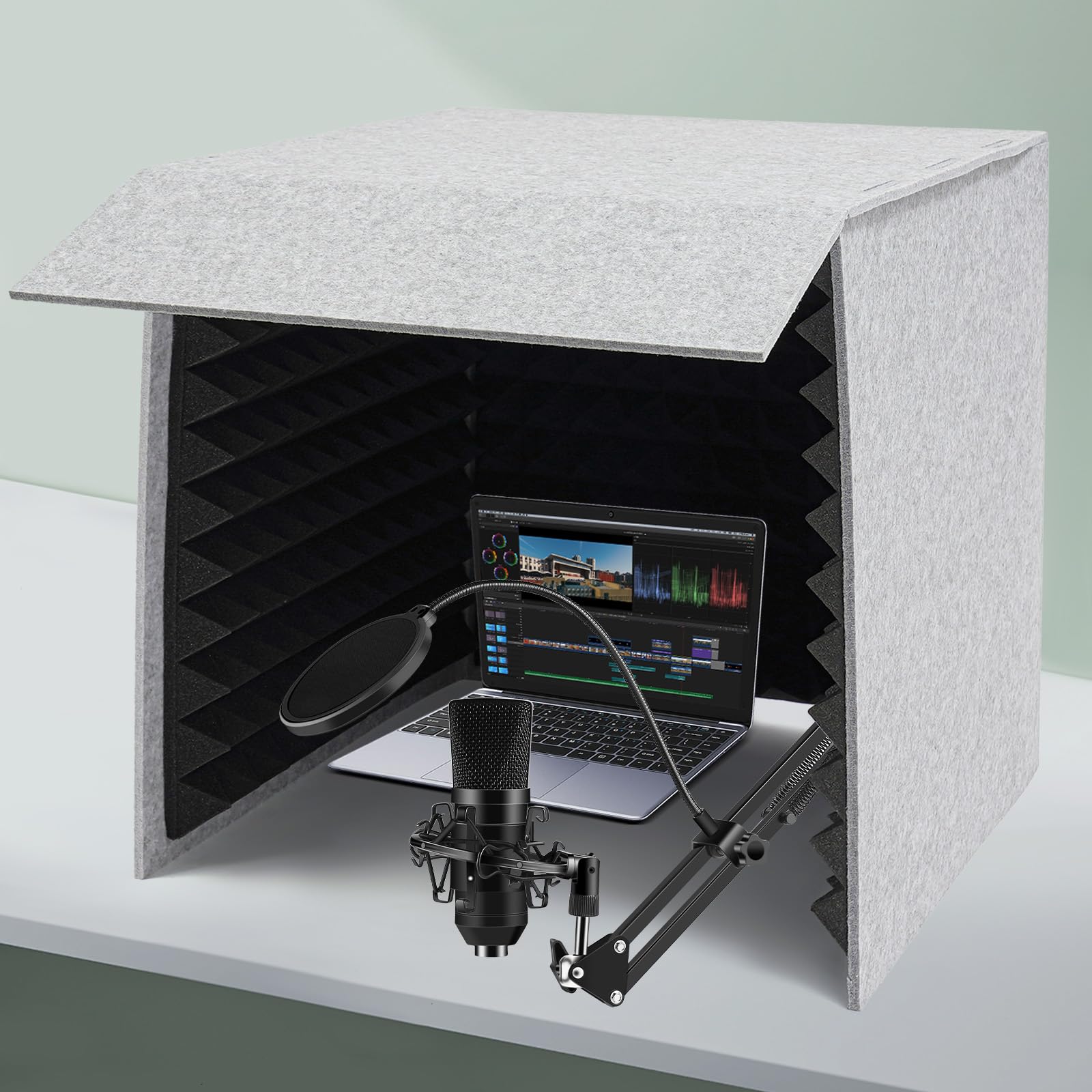 Cubierta insonorizada 60 x 60 x 60 cm portátil extraíble escritorio estudio de grabación cubo micrófono protección acústica para podcasts de estudio de música, grabación de estudio de grabación