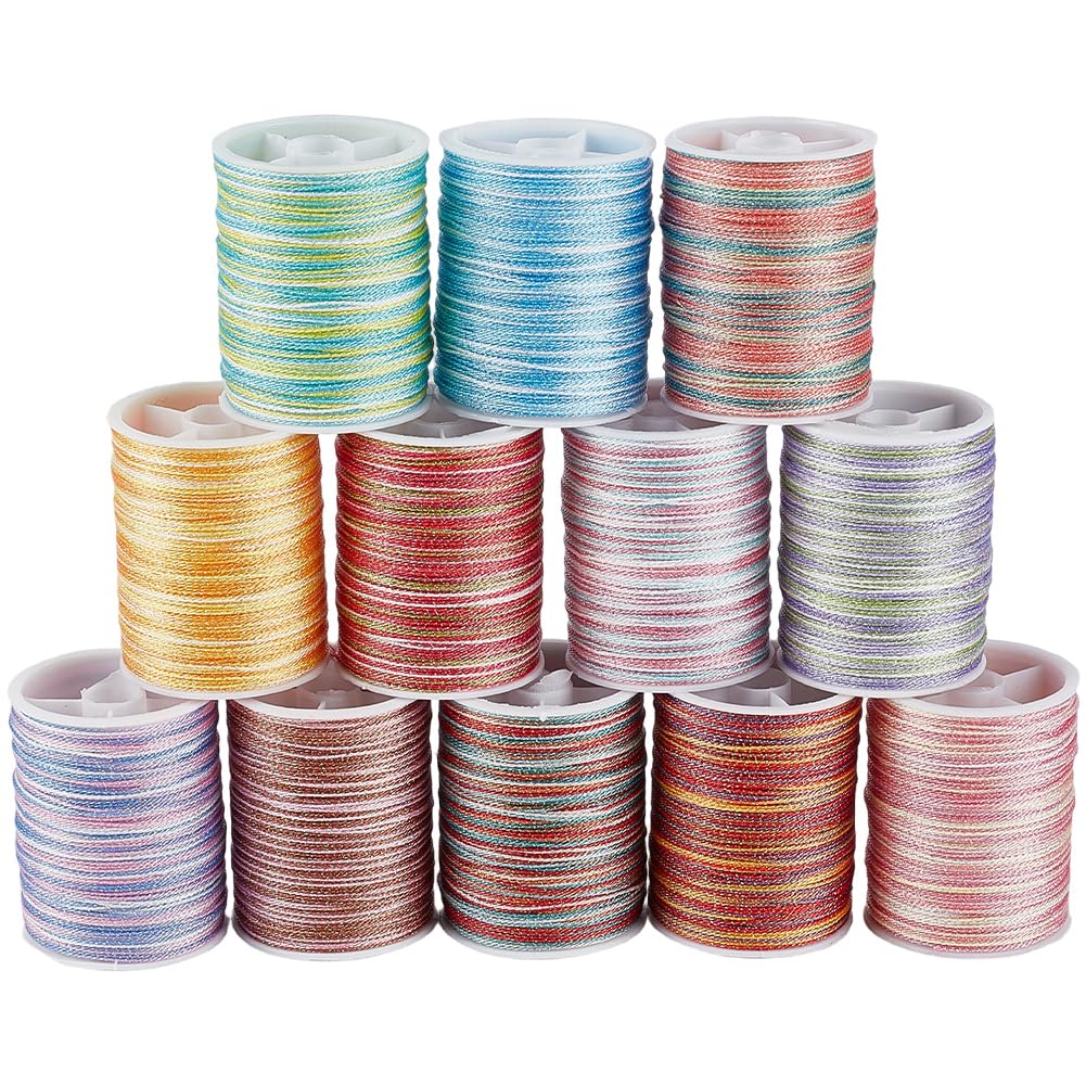 CABODYALS 12 Rolls 240M Multicolor Metallic Cord Shimmer Sewing Christmas Embroidery Thread Polyester Tinsel Glitter String Cords Rolls for Sewing Making Crafts Xmas Bracelets Beading Necklaces โ image 1