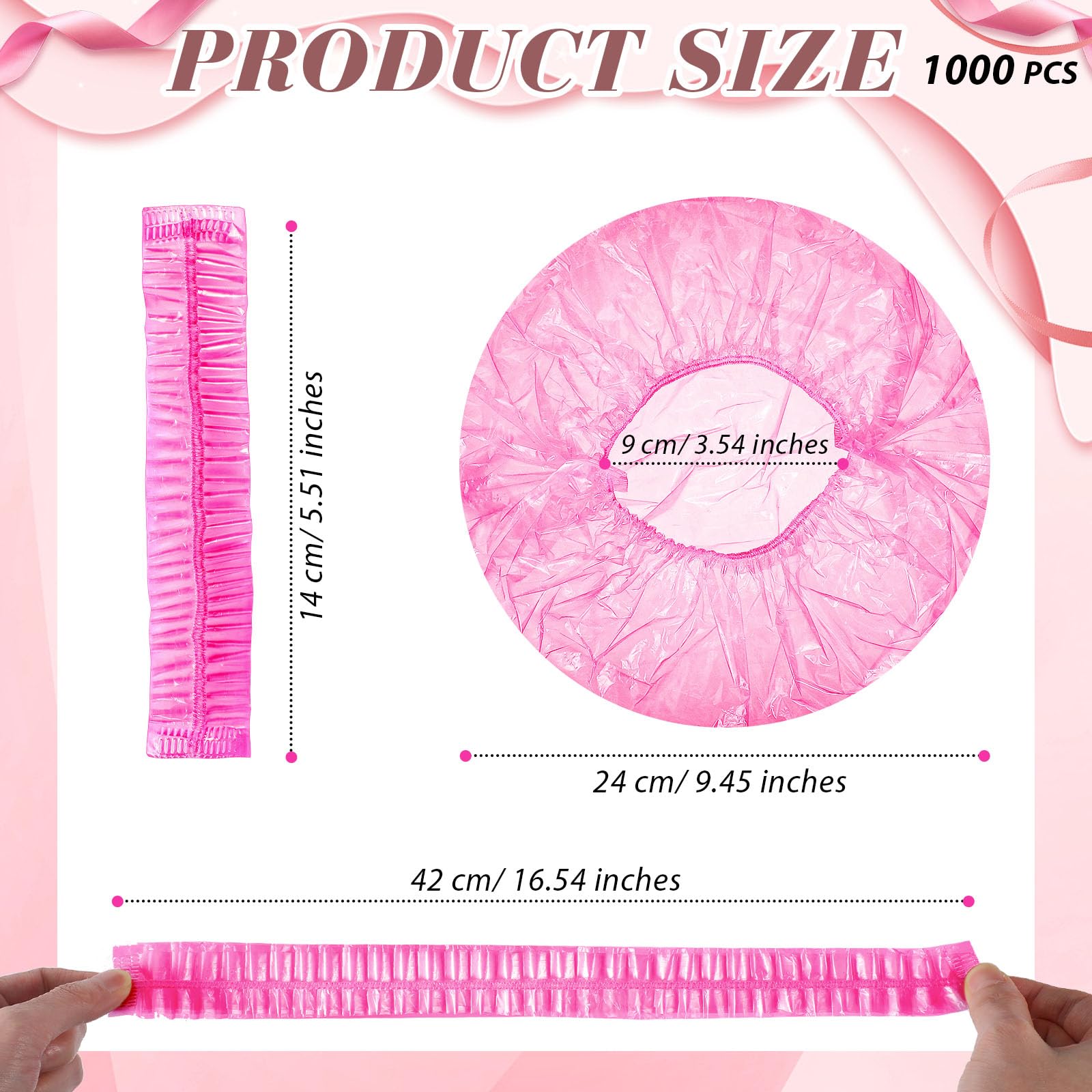 Leyndo 1000 gorros de ducha desechables de plástico impermeables a granel, gorros elásticos para procesamiento de cabello, gorros de baño gruesos e impermeables para mujeres y niñas, fiestas de spa,