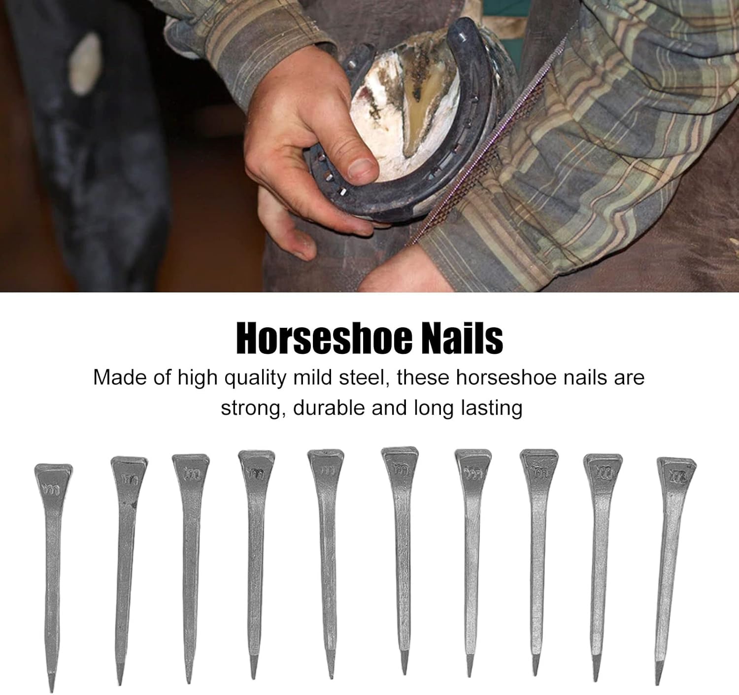 TOPINCN Horseshoe Nails, 250 Count Mild Steel Farrier Nails, 1.6 inch Length, High Tensile Strength for Aluminum Alloy Horseshoes