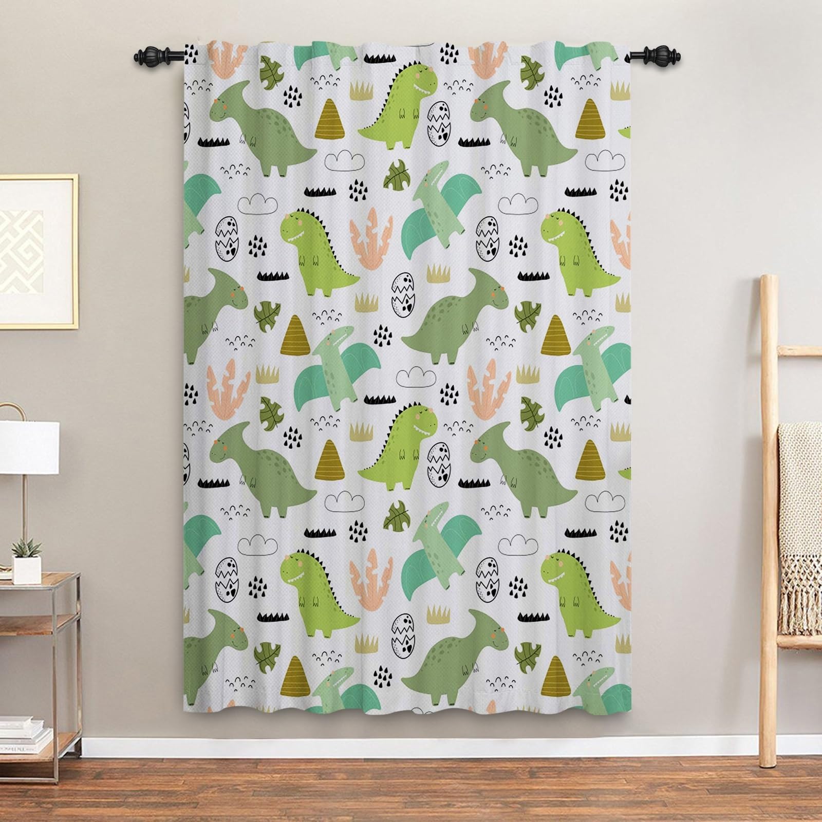 ggaimwf Dinosaur Curtains for Kids Bedroom Cartoon Animals Wildlife Jurassic Cute Dino Volcano Window Drapes Curtains Back Tab Nursery Hanging Room Divider Interior Curtain 135x229cm 1 Panel - Image 3