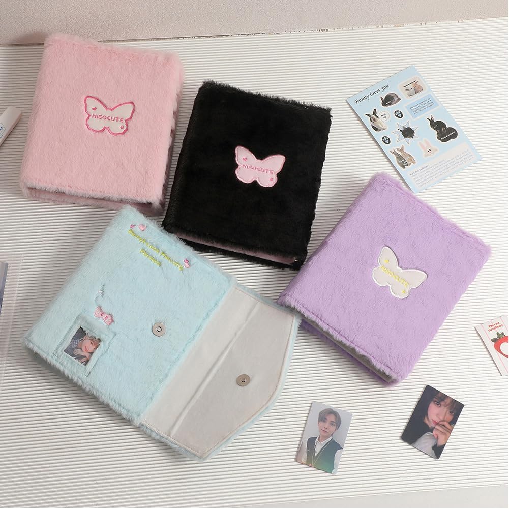 Plush Kpop Photocard Binder with 30 Pages - Transparent Inner Album & Organizer for Kpop Fans - Pink