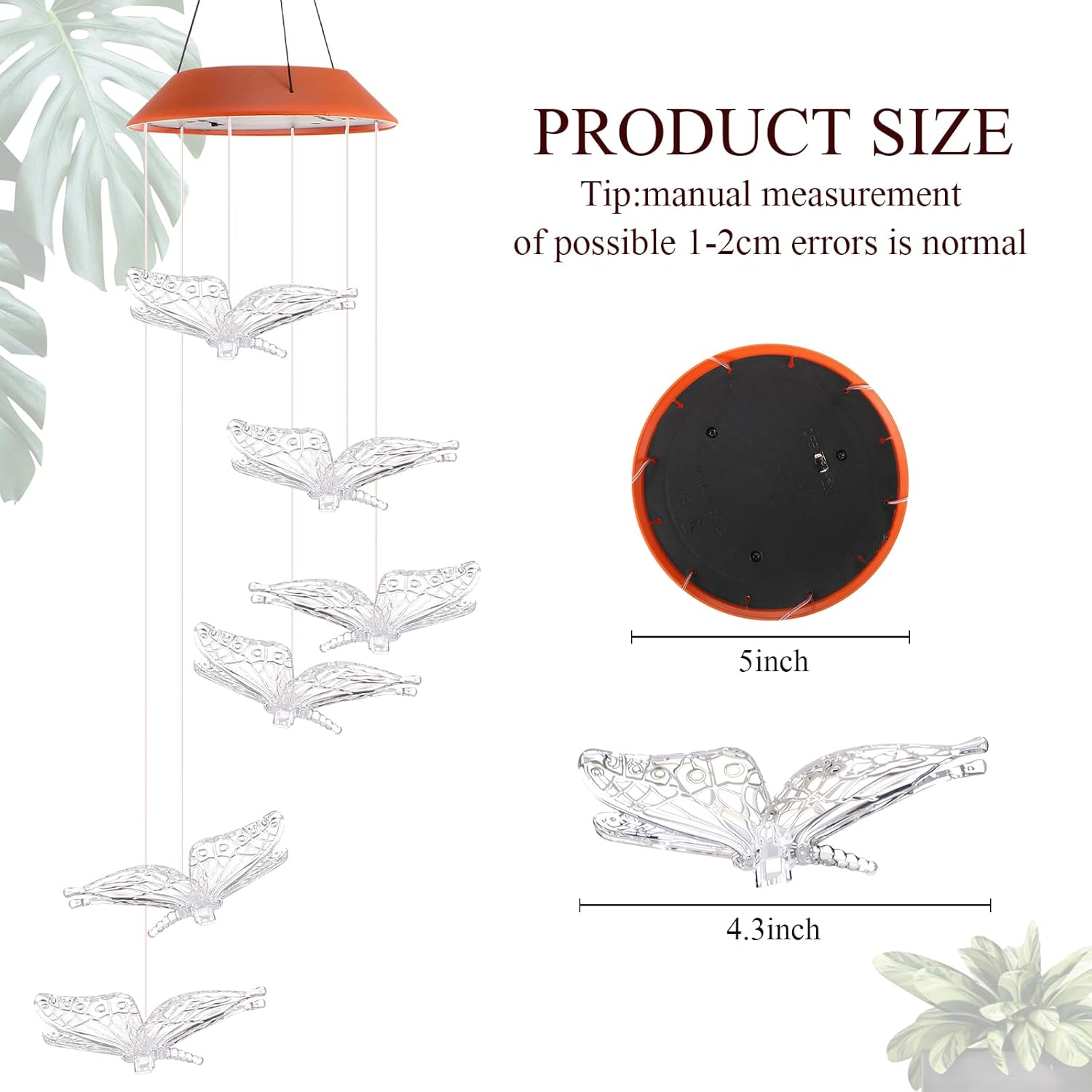 Suzile 4 Pack Butterfly Solar Wind Chimes Color Changing Wind Chimes for Outside Waterproof Solar Powered Windchimes for Garden, Yard, Patio, Birthday Party, Gift for Women
