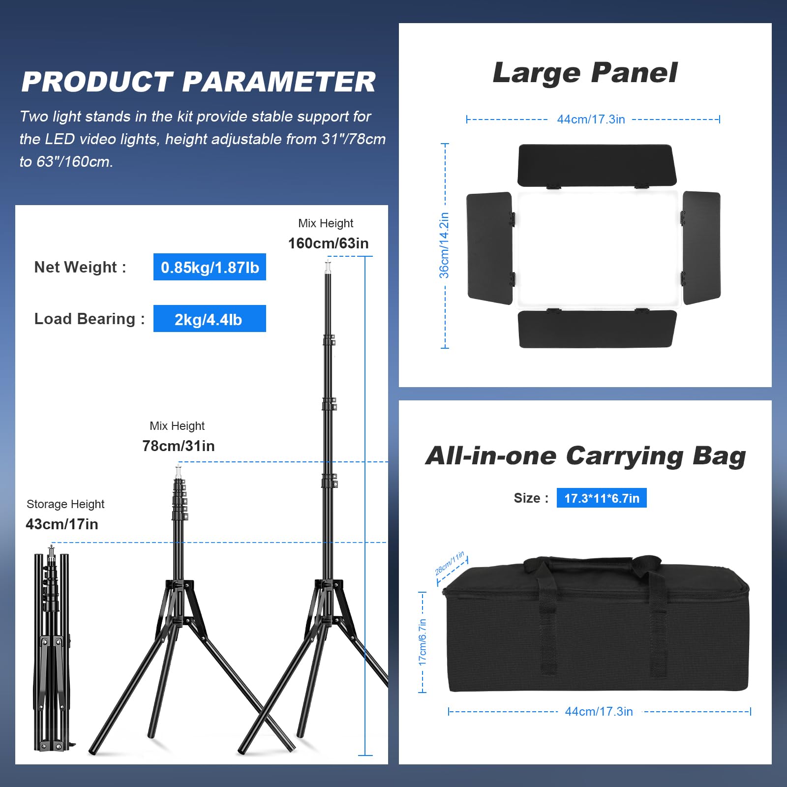 Soonpho 2-Pack Iluminación de Panel LED Luz Video y Soporte Kit Barn Door 2800-6500K Regulable 20W de luz de iluminación de Estudio de fotografía con 1,6 m de trípode y Soporte de teléfono móvil