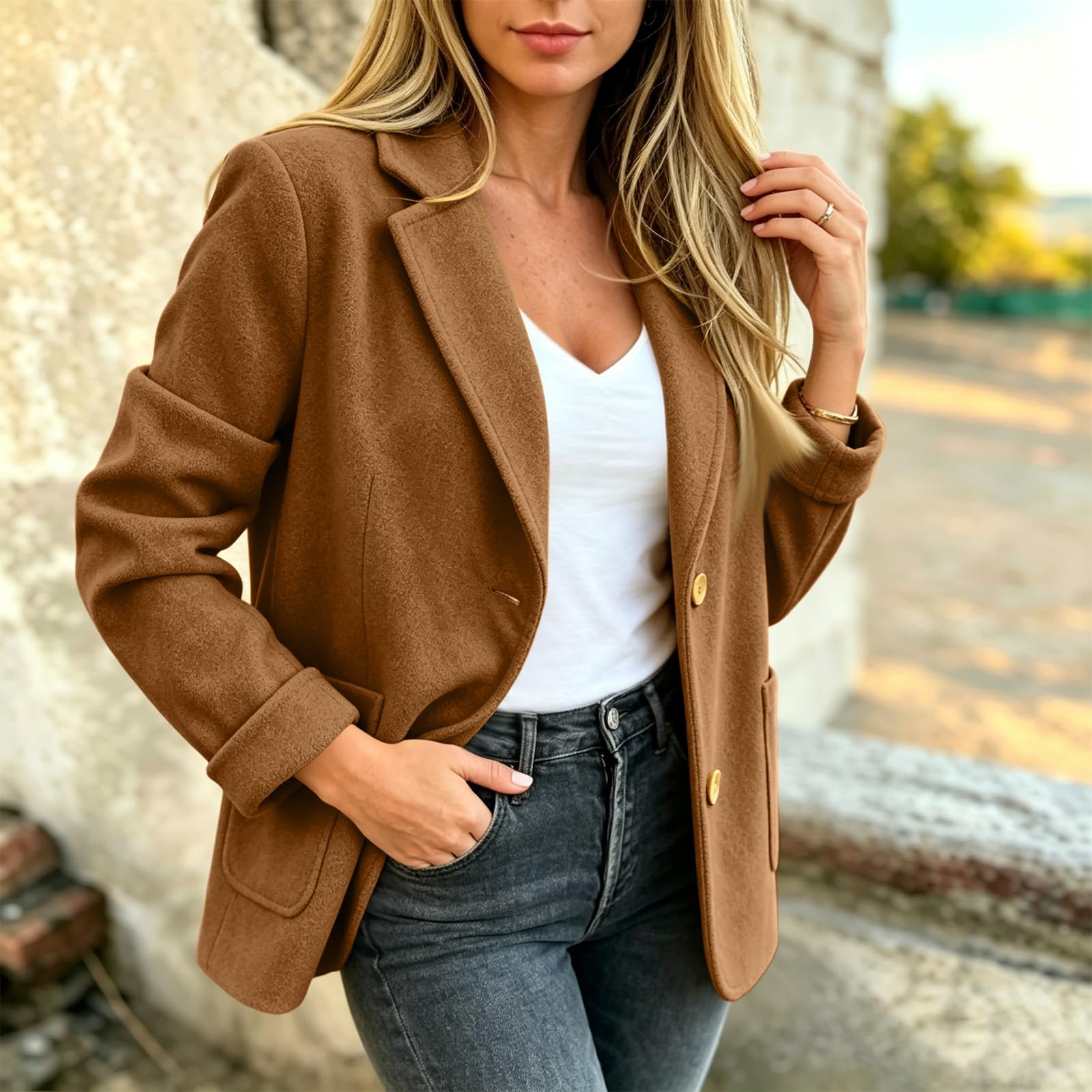 Generisch Blazer Damen Elegant Wollmantel Mit Knöpfen Business Büro Arbeit