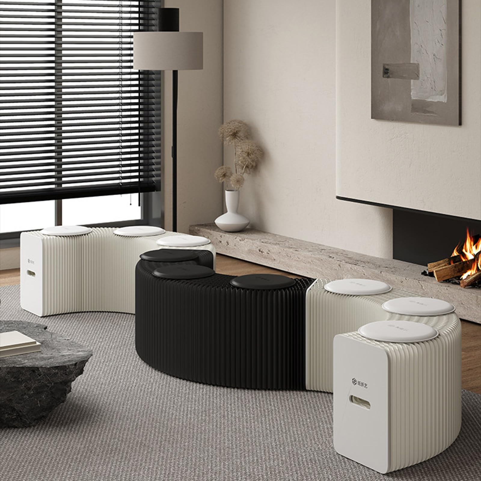 WIGING Teleskopisch Faltbare Papierbank Tragbar Multifunktional Schuhwechselbank Mit Kissen Für Esszimmer Wohnzimmer Eingangsbereich Café(White,(LxWxH) 500x30x44cm)
