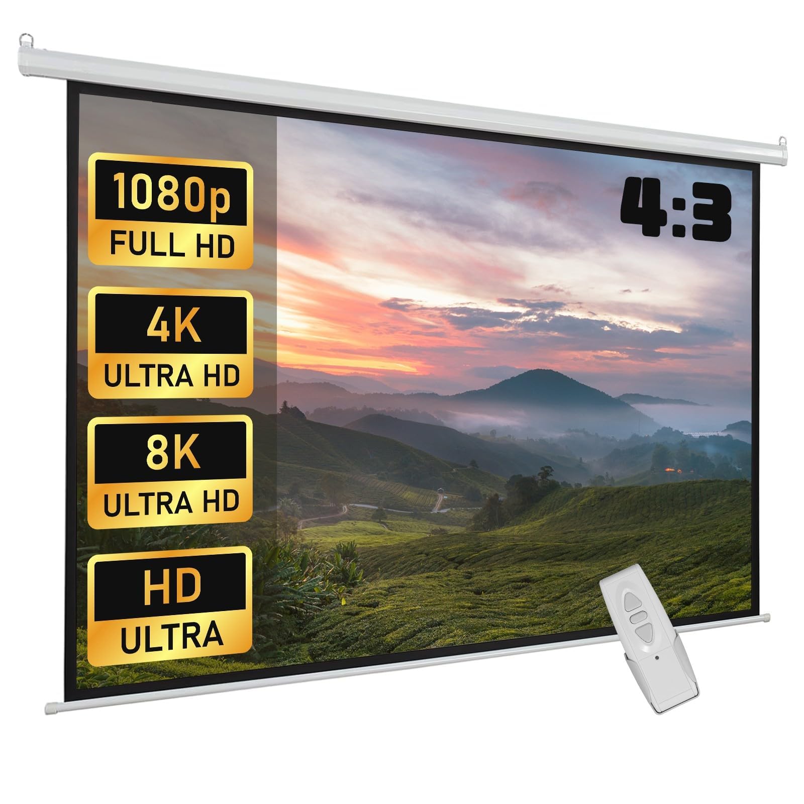 Fabulcozy Écran de Projection Motorisé Électrique 4:3 84 Pouces 171x130 cm Fixation Mur Plafond Home Cinéma