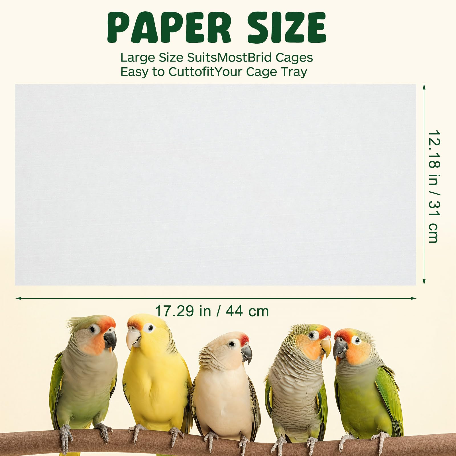 SHINEOFI 100 Stück Einweg Vogelkäfig Einlagen aus Saugfähigem Reißfestem Papier 44x31cm Hygienische Vogelkäfigmatten für Saubere Volieren und Papageienkäfige
