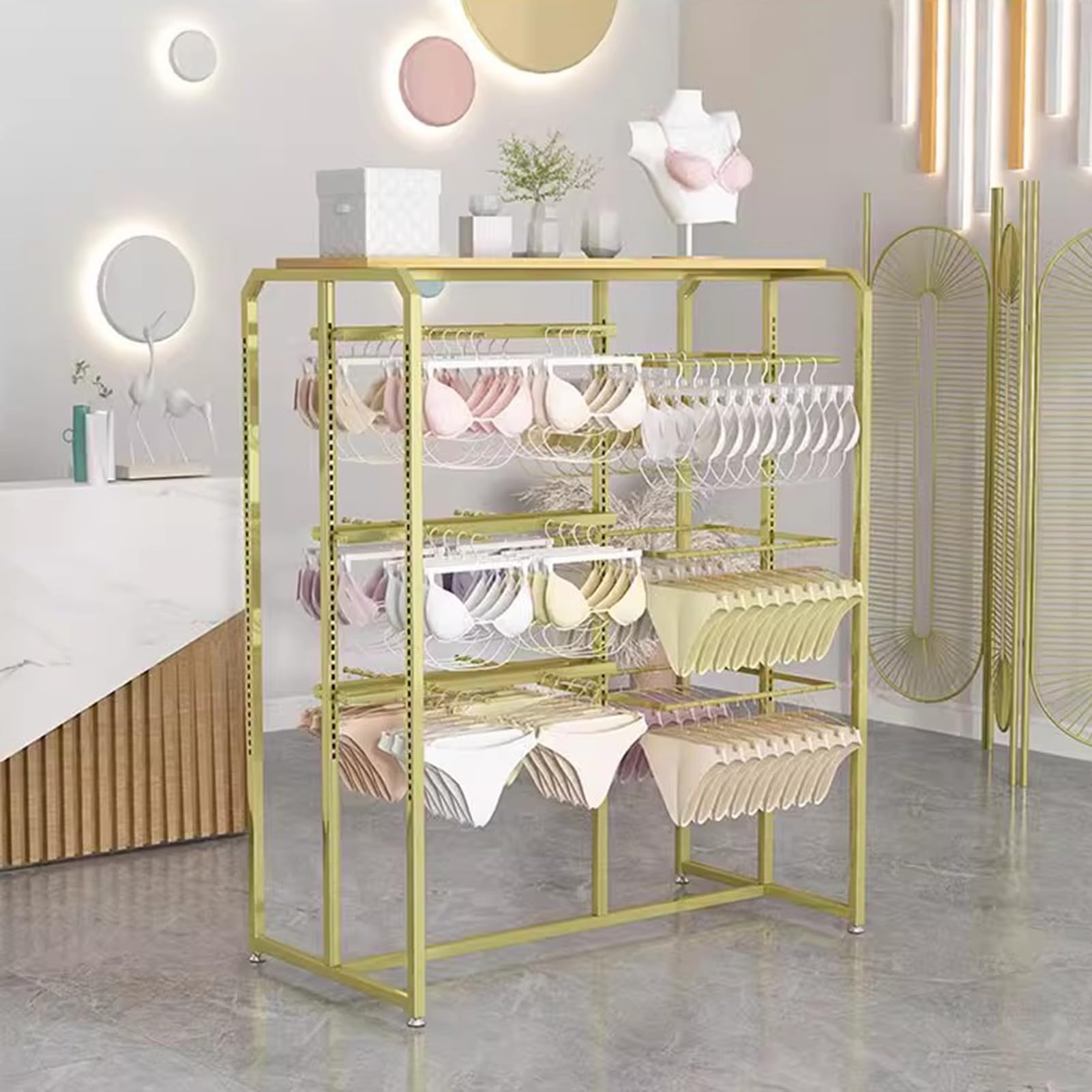 Espositore Metallico per Abbigliamento, Ideale per Boutique e Centri Commerciali, con grucce salvaspazio per Biancheria Intima, Slip, Pantaloncini e Reggiseni.