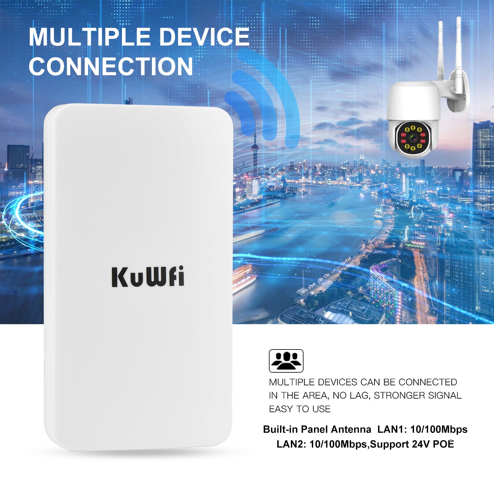 KuWFi Pont WiFi Exterieur, Point d'accès WiFi 300Mbps, AP Pont WiFi
