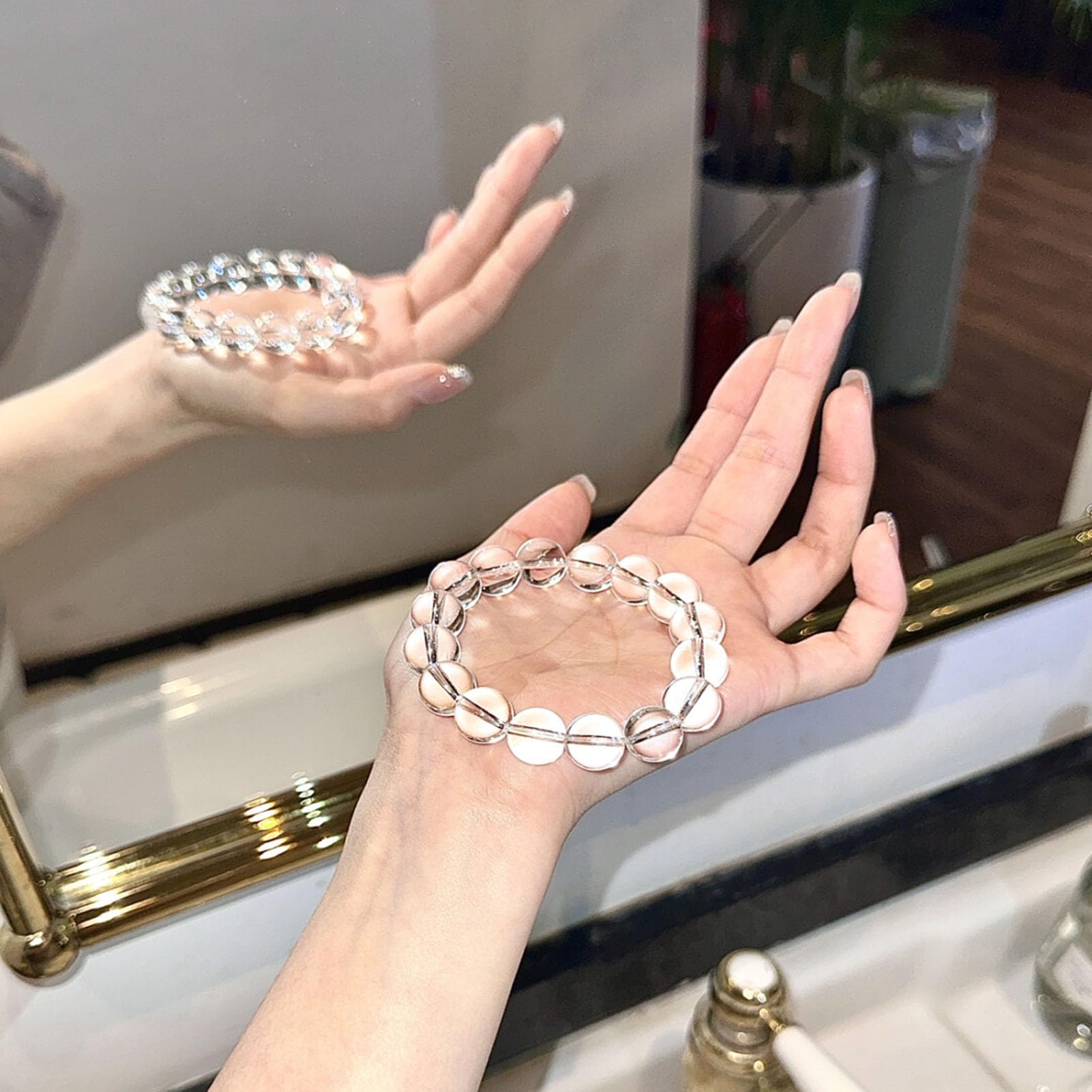 Bracciale curativo al Quarzo Trasparente Naturale, Cristallo Maestro guaritore per la Meditazione, bilanciamento dei Chakra e amplificazione dell'energia, Braccialetto Elastico,8MM