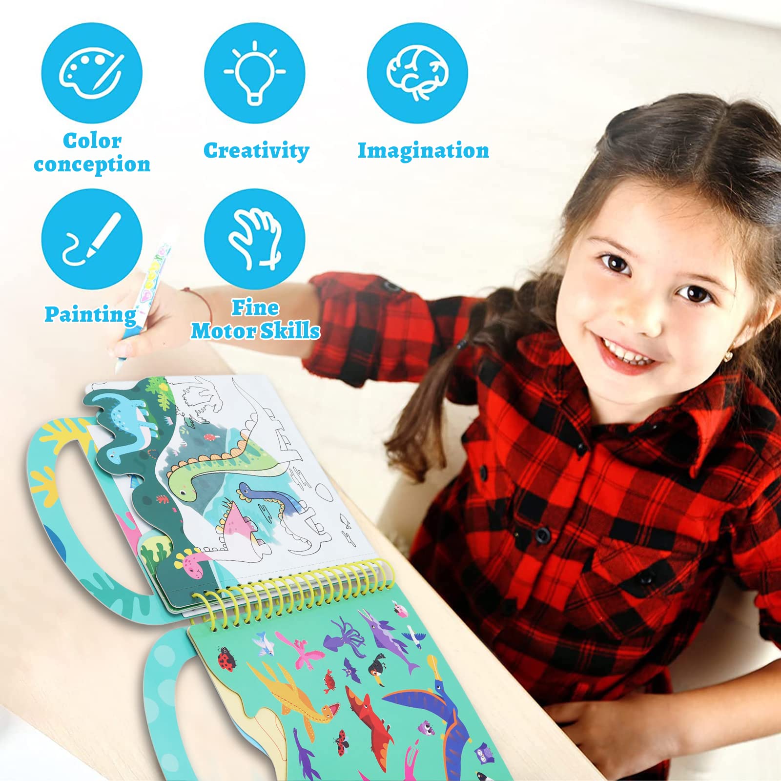 Magisches Wassermalbuch Dinosaurier - Wiederverwendbar Mit Wasserstift Für Kinder Ab 3