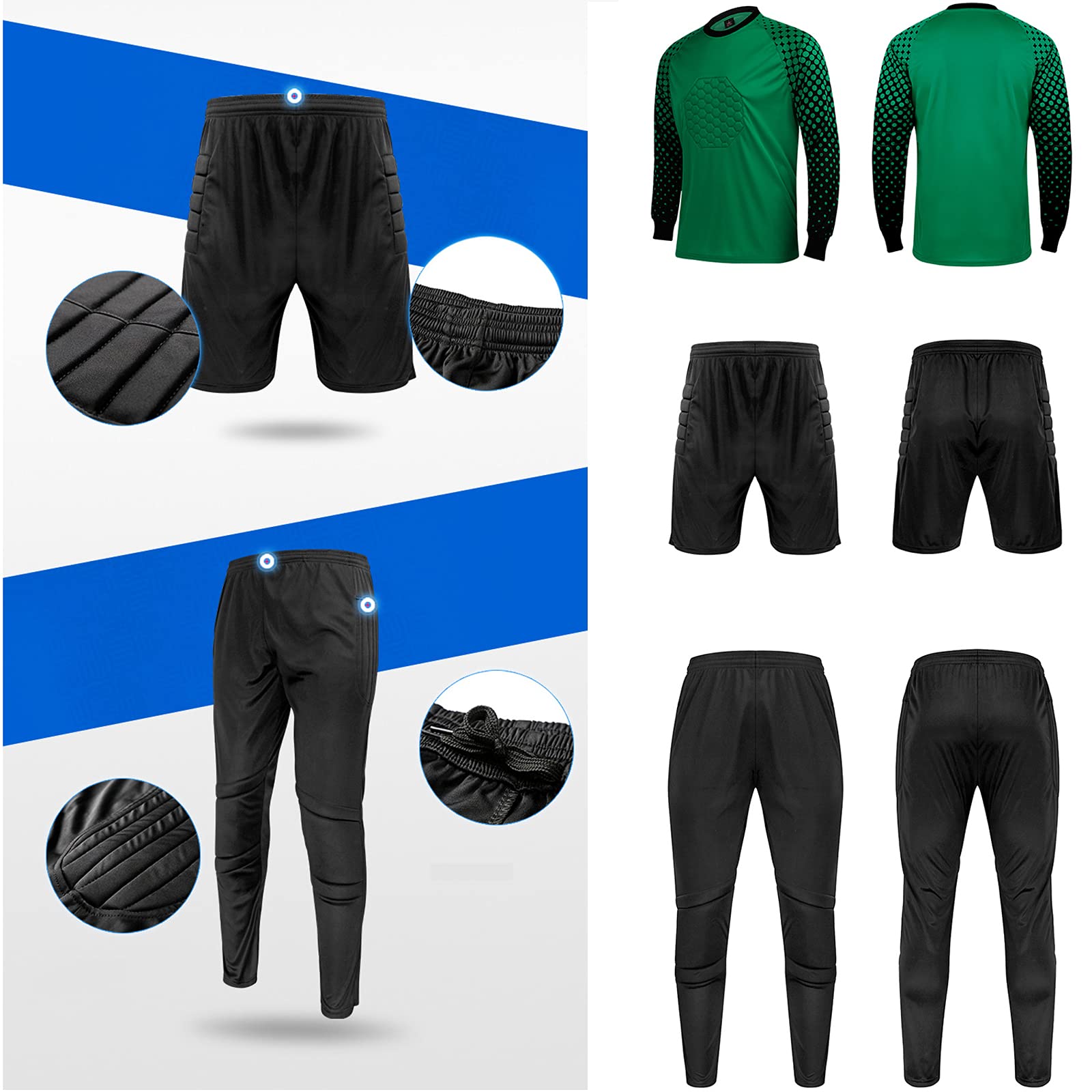 Traje de Camiseta de Portero para Hombre,Jersey de Portero Ajustada y comprimida, combinada con Pantalones Cortos de Secado rápido, Adecuado para Fitness, Ciclismo