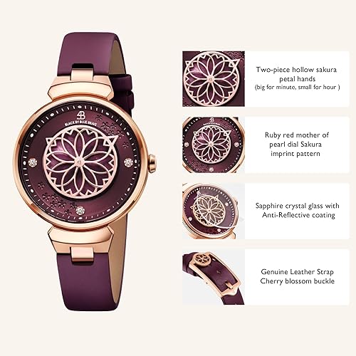 Miniatura 3 de Relojes para mujer flor de cerezo mano de pétalo de Sakura, esfera de madreperla reloj para mujer con correa de cuero o correa de pulsera de cerámica