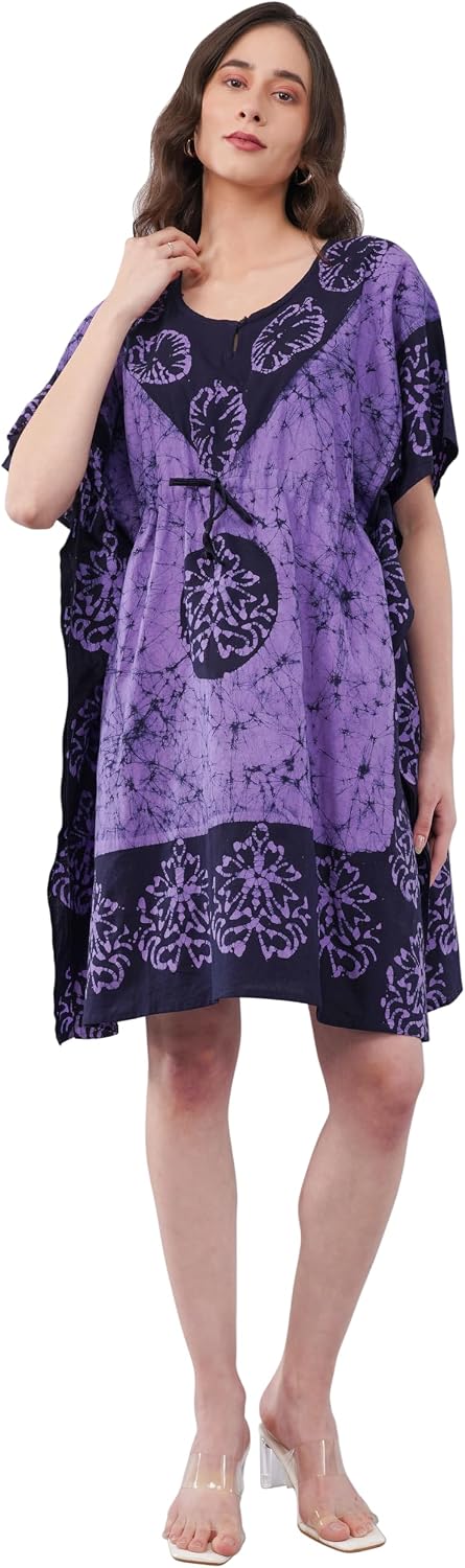Divine threads 100% Short Cotton Caftan Batik Print Kaftan Maxi Dress