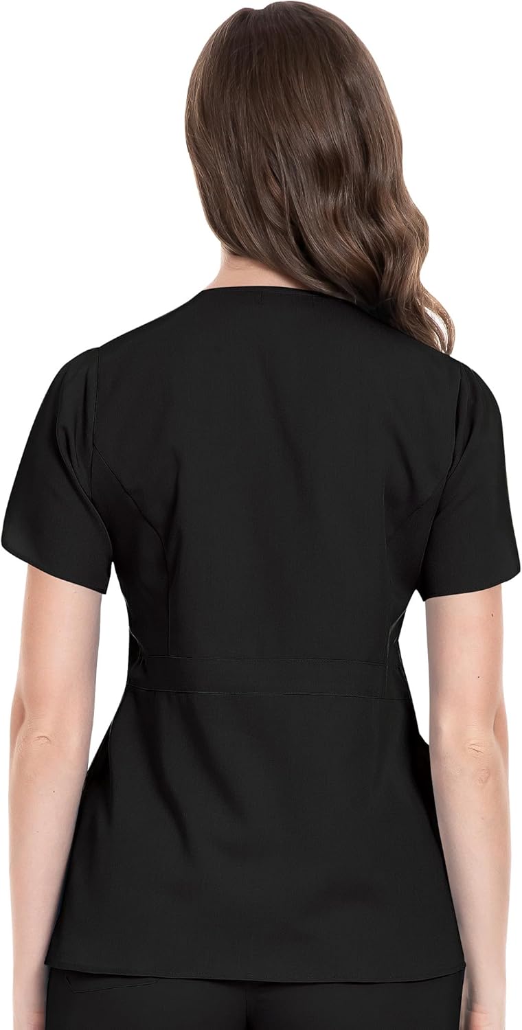 Scrubpro Scrub Tops for Women Stretchy Nurse Uniform Fashionable with Zipper Scrub Shirt Medical Workwear (Black,Medium)